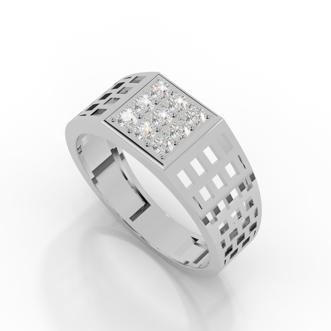 Men's White Gold Square Cluster Diamond Ring