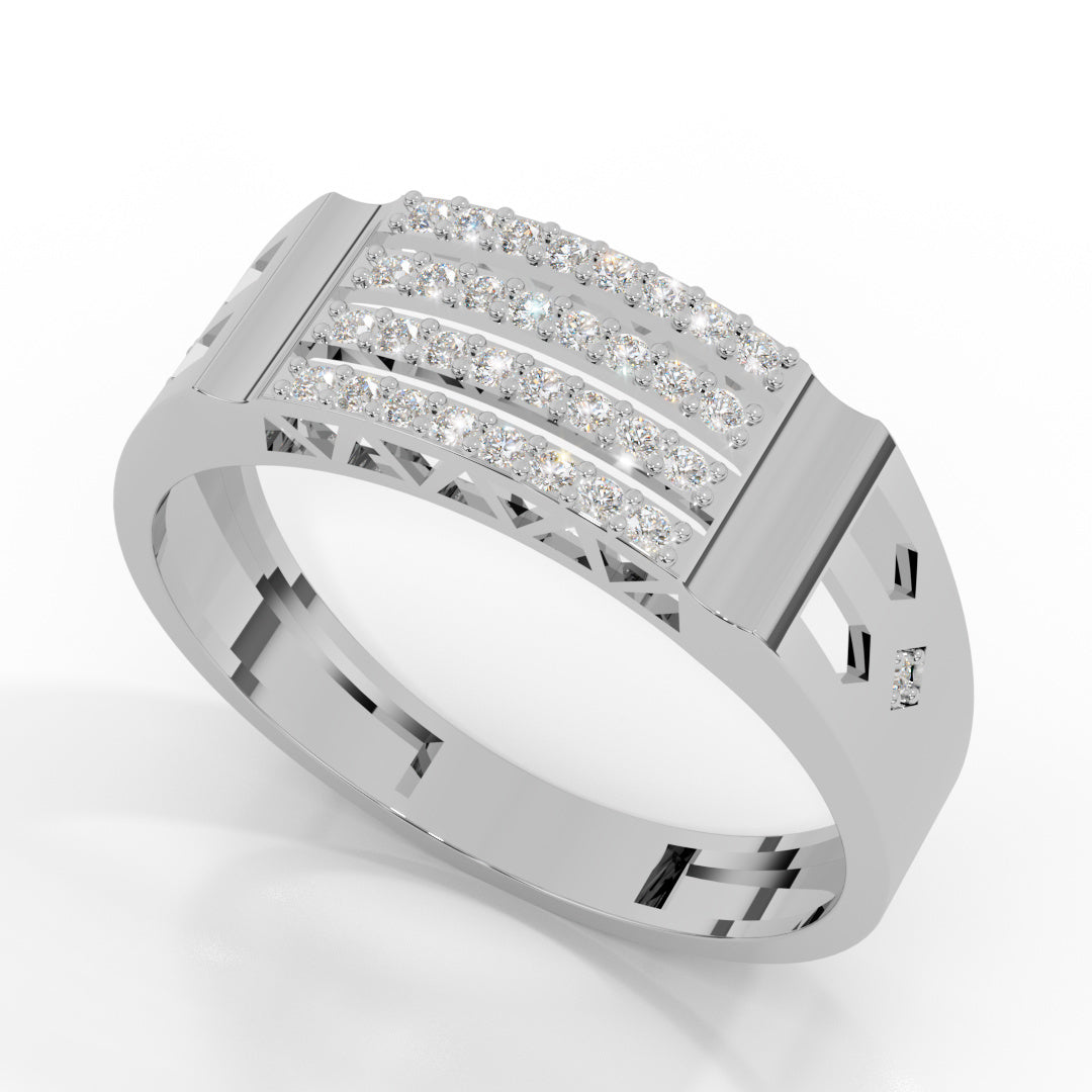 Men's White Gold Triple Row Pave Diamond Ring