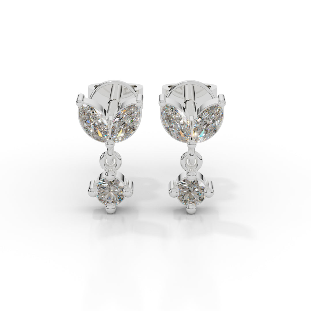 White Gold Marquise and Round Diamond Drop Earrings