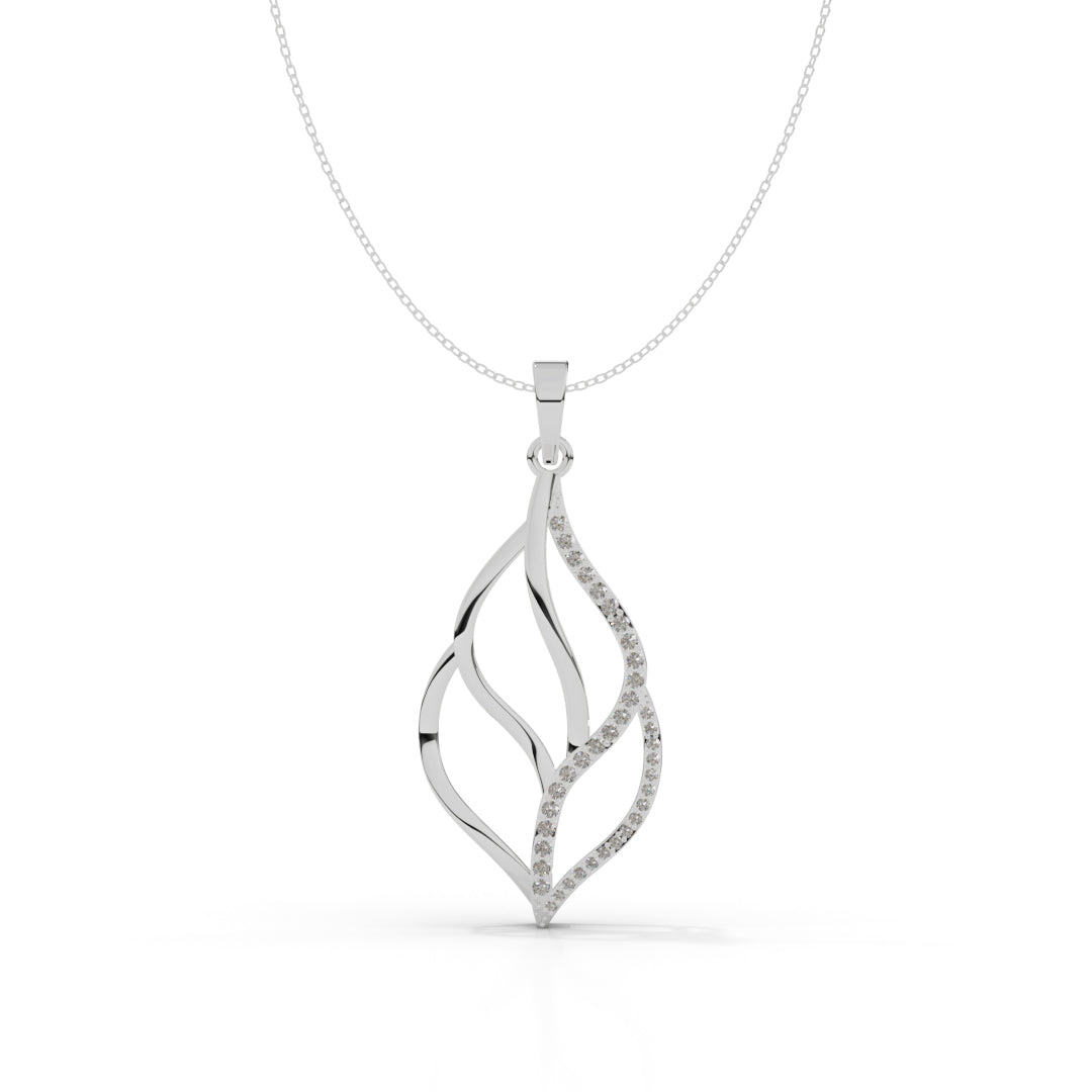 White Gold Twirled Leaf Diamond Pendant