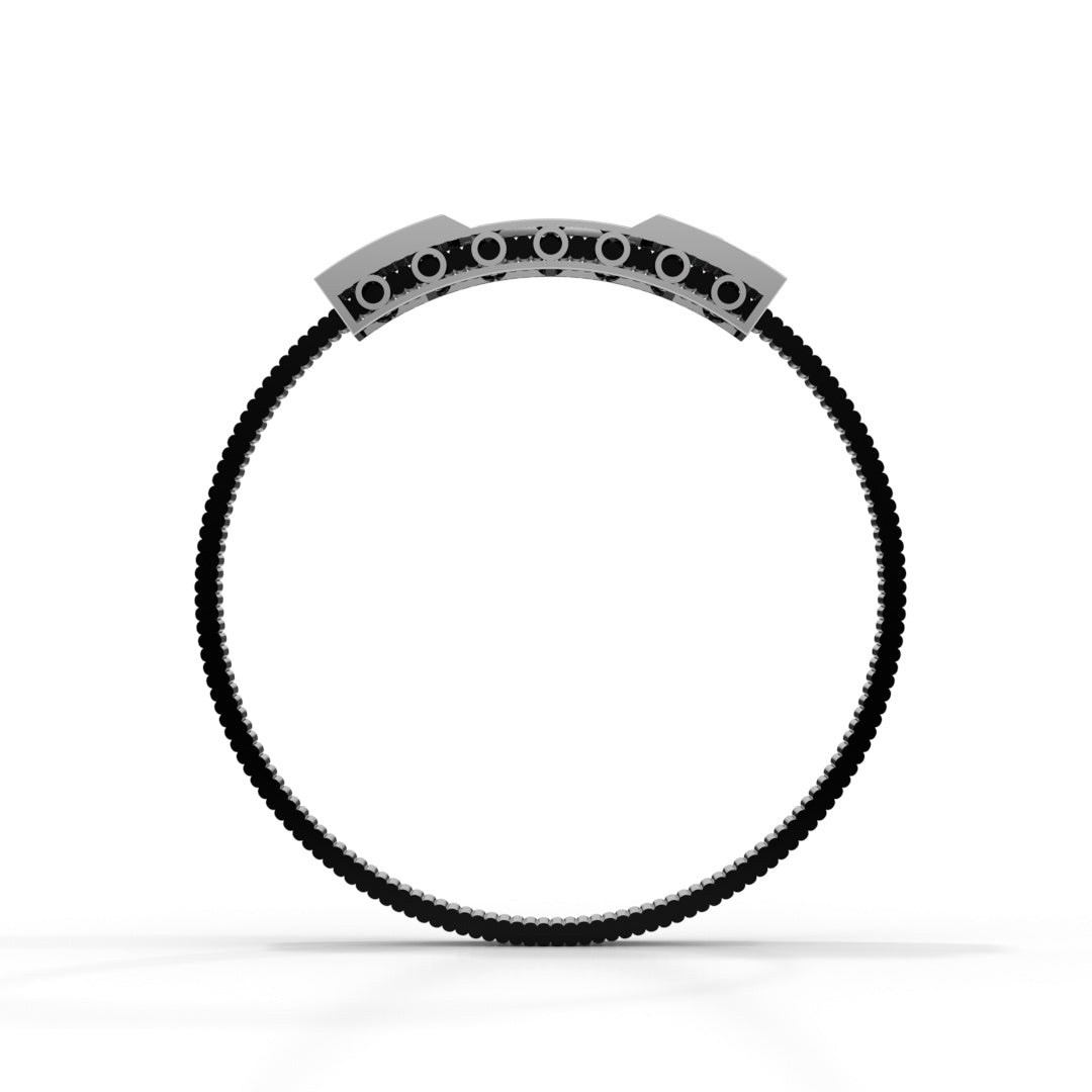 Men's White Gold Om Black Strap Bracelet