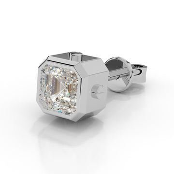 Men's White Gold Asscher-Cut Diamond Stud Earring