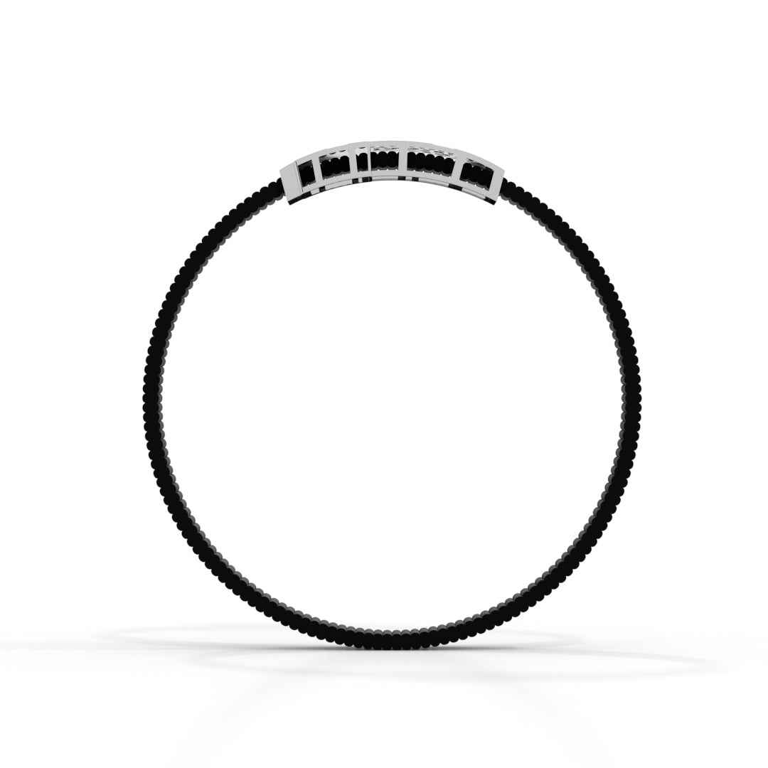 Men's White Gold Hanuman Black Strap Bracelet
