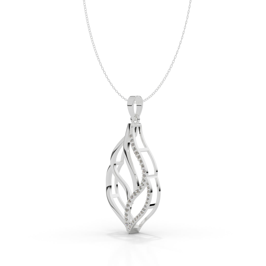 White Gold Twirled Leaf Diamond Pendant