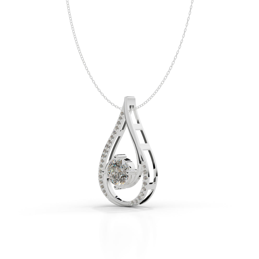 White Gold Teardrop Diamond Swirl Pendant