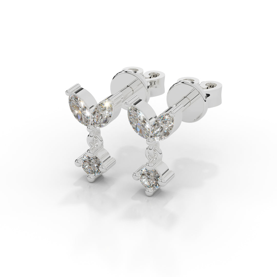 White Gold Marquise and Round Diamond Drop Earrings
