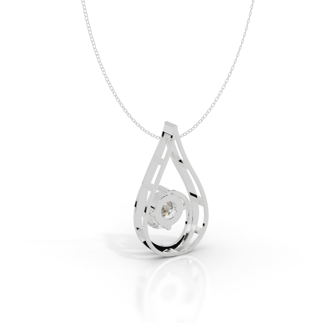 White Gold Teardrop Diamond Swirl Pendant