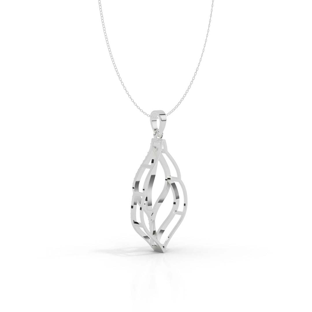 White Gold Twirled Leaf Diamond Pendant