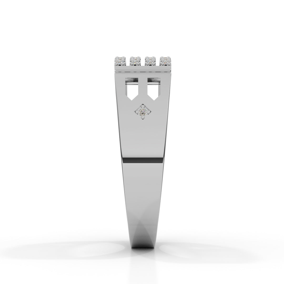 Men's White Gold Triple Row Pave Diamond Ring