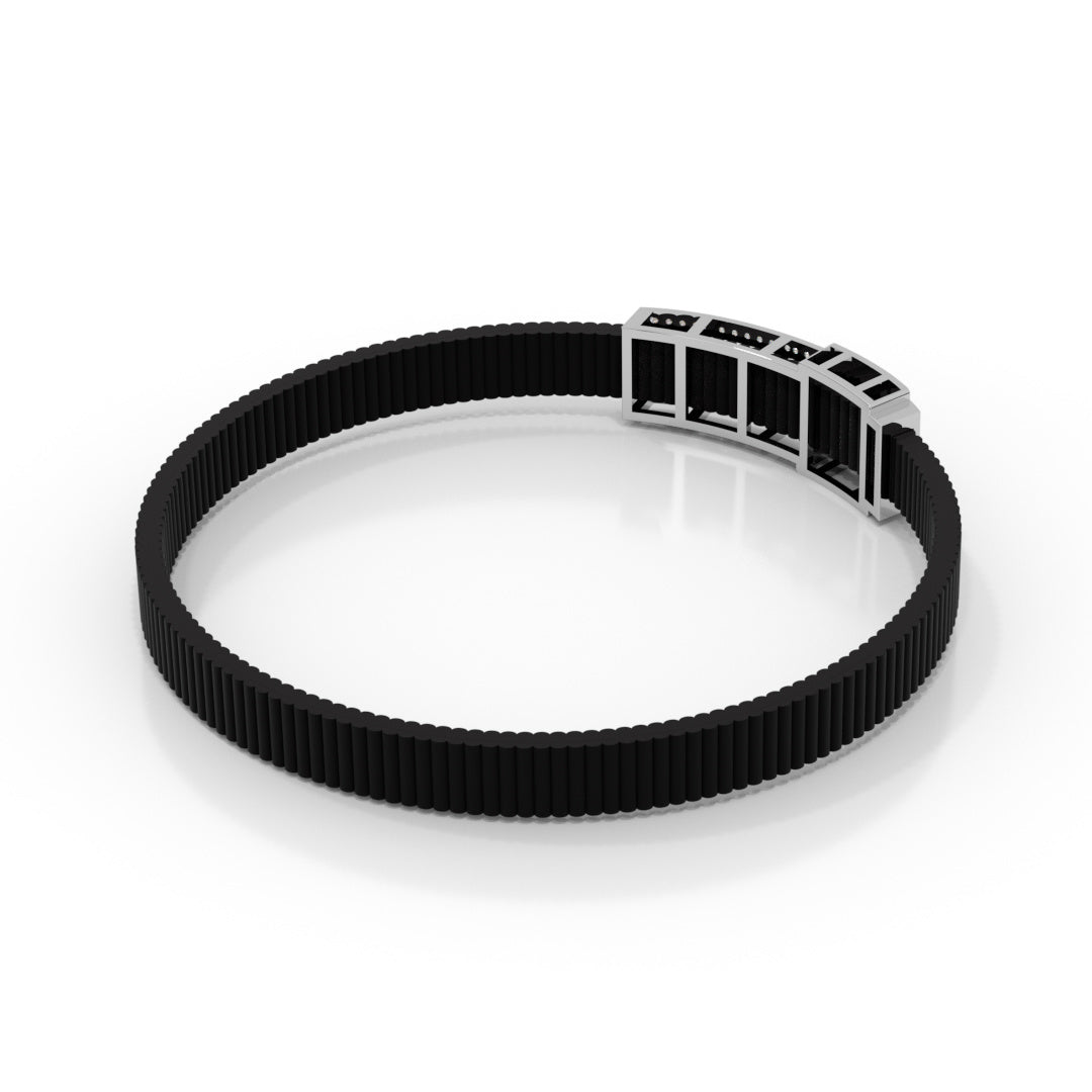 Men's White Gold Hanuman Black Strap Bracelet