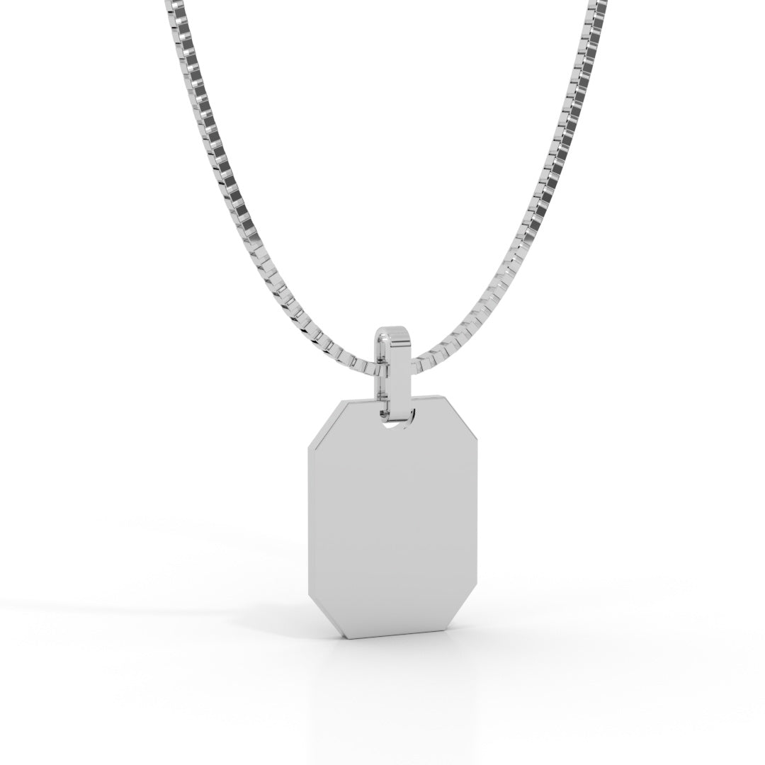 Men's White Gold Octagon Black Enamel Pendant