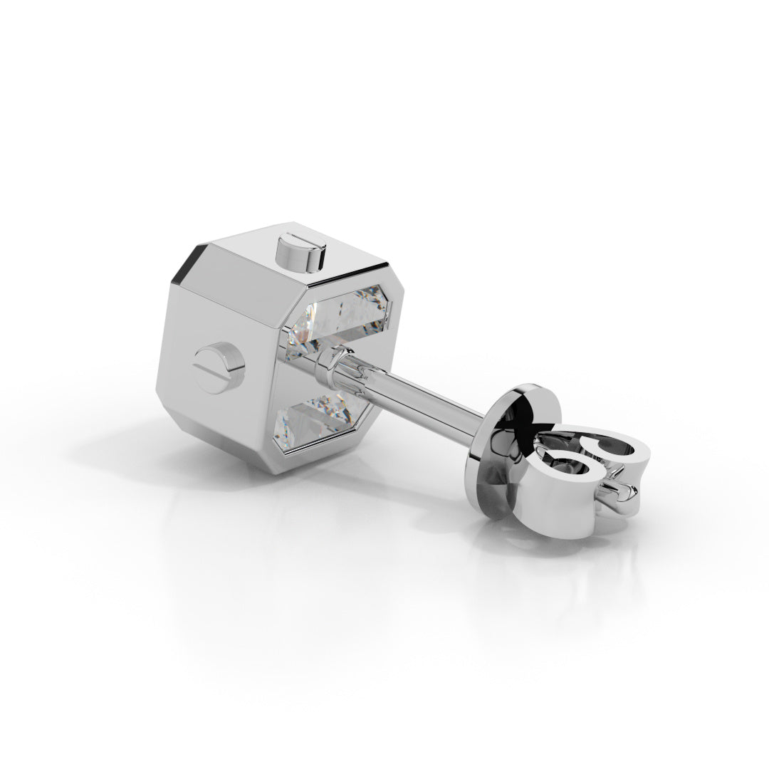 Men's White Gold Asscher-Cut Diamond Stud Earring
