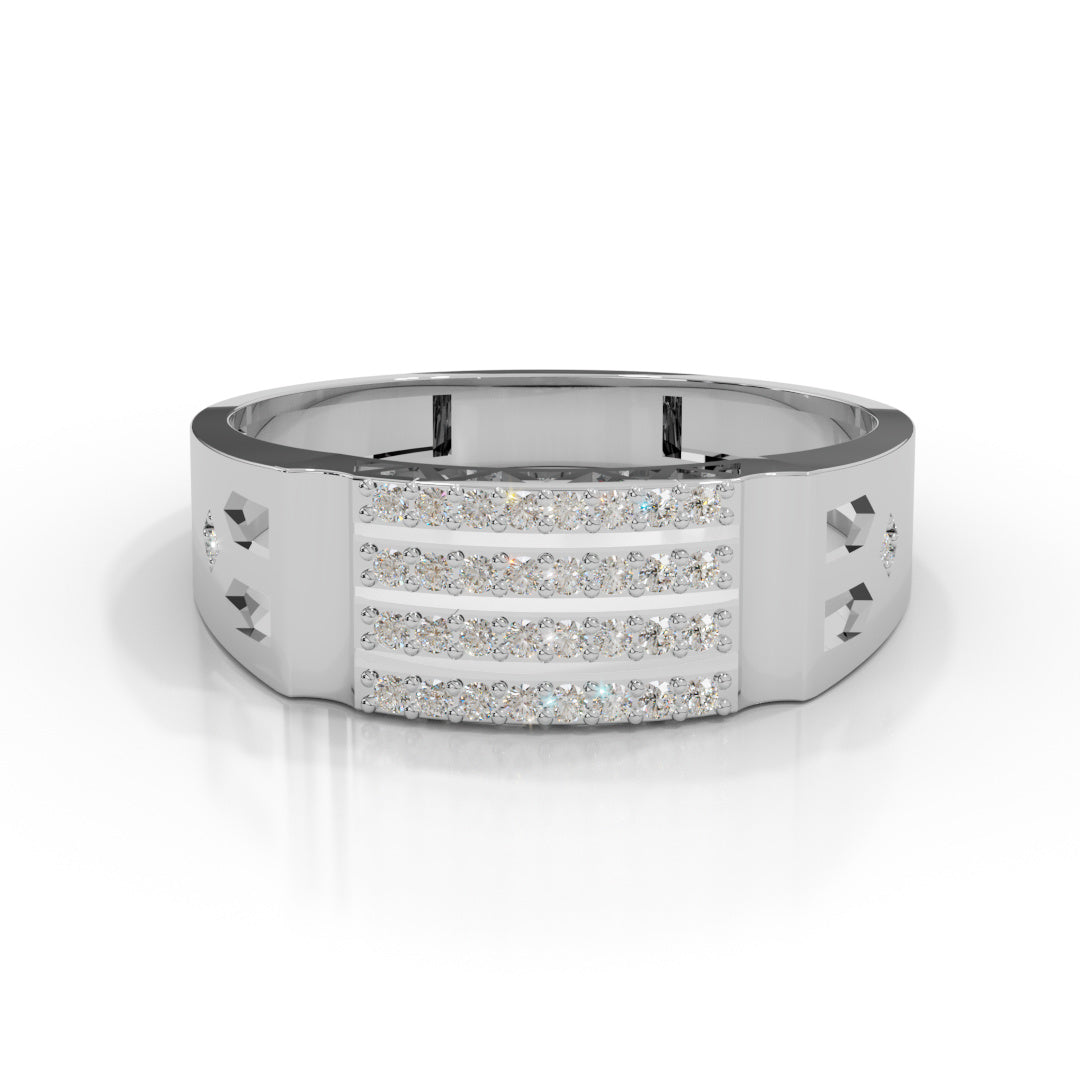 Men's White Gold Triple Row Pave Diamond Ring