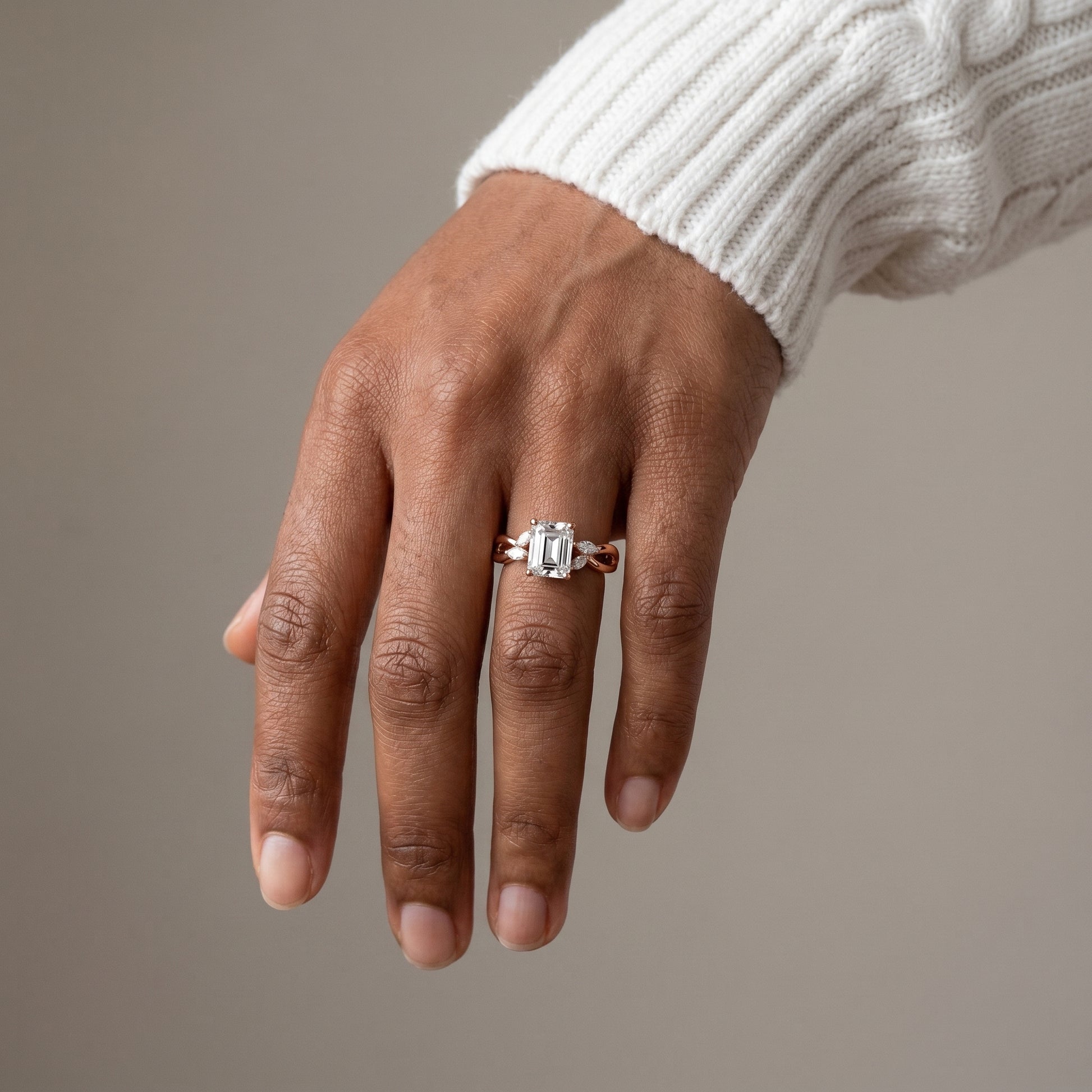 back detail of emerald cut moissanite infinity ring 925 silver