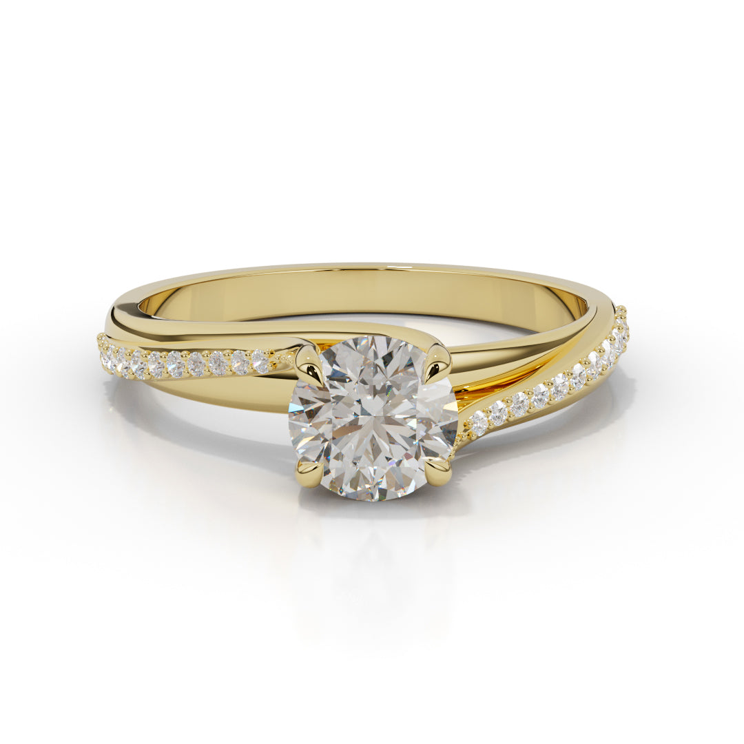 White Gold Pave Diamond Solitaire Ring