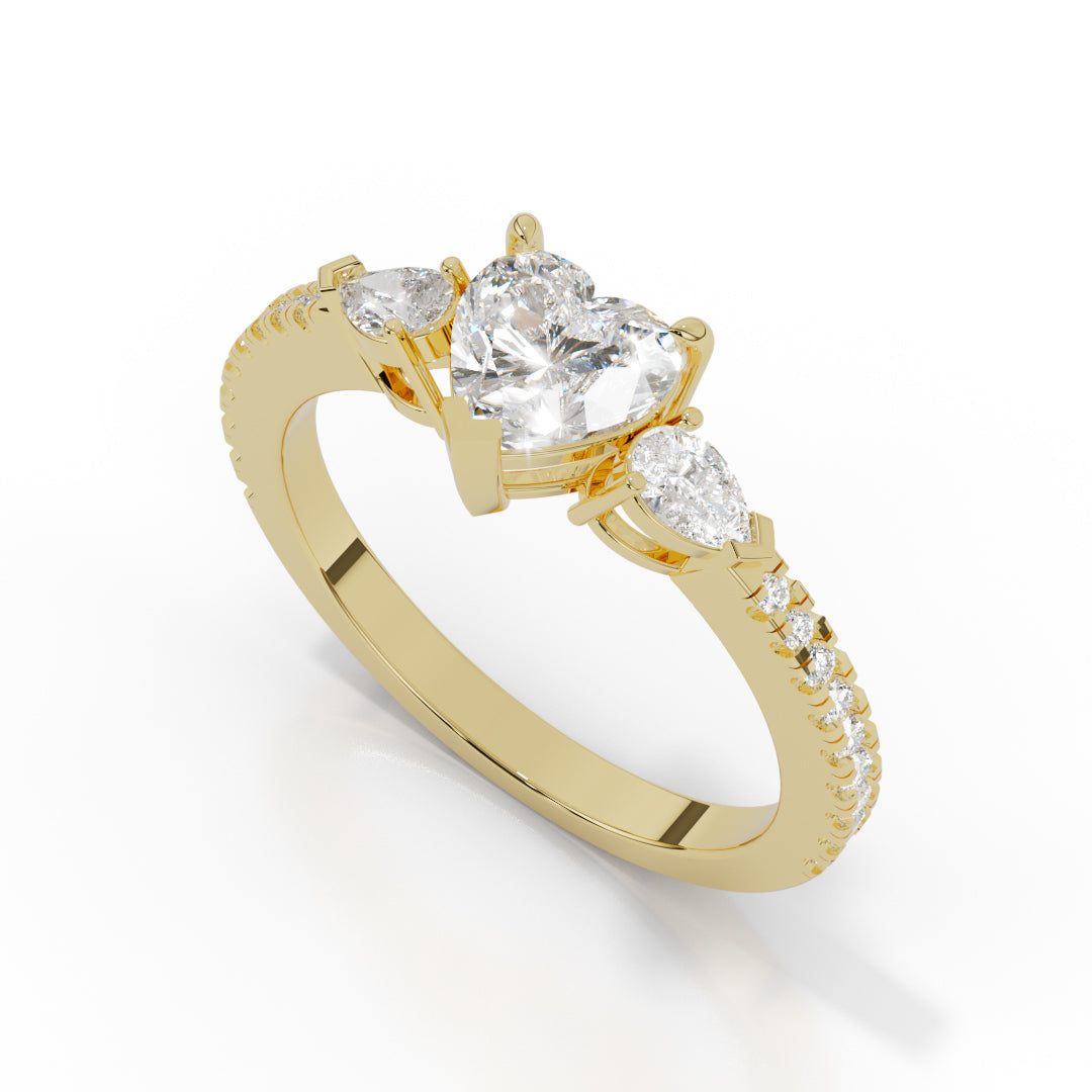 White Gold Heart and Pear-Cut Three-Stone Ring