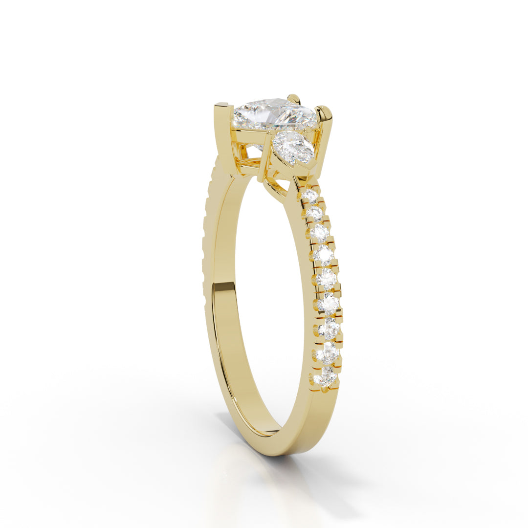 White Gold Heart and Pear-Cut Three-Stone Ring