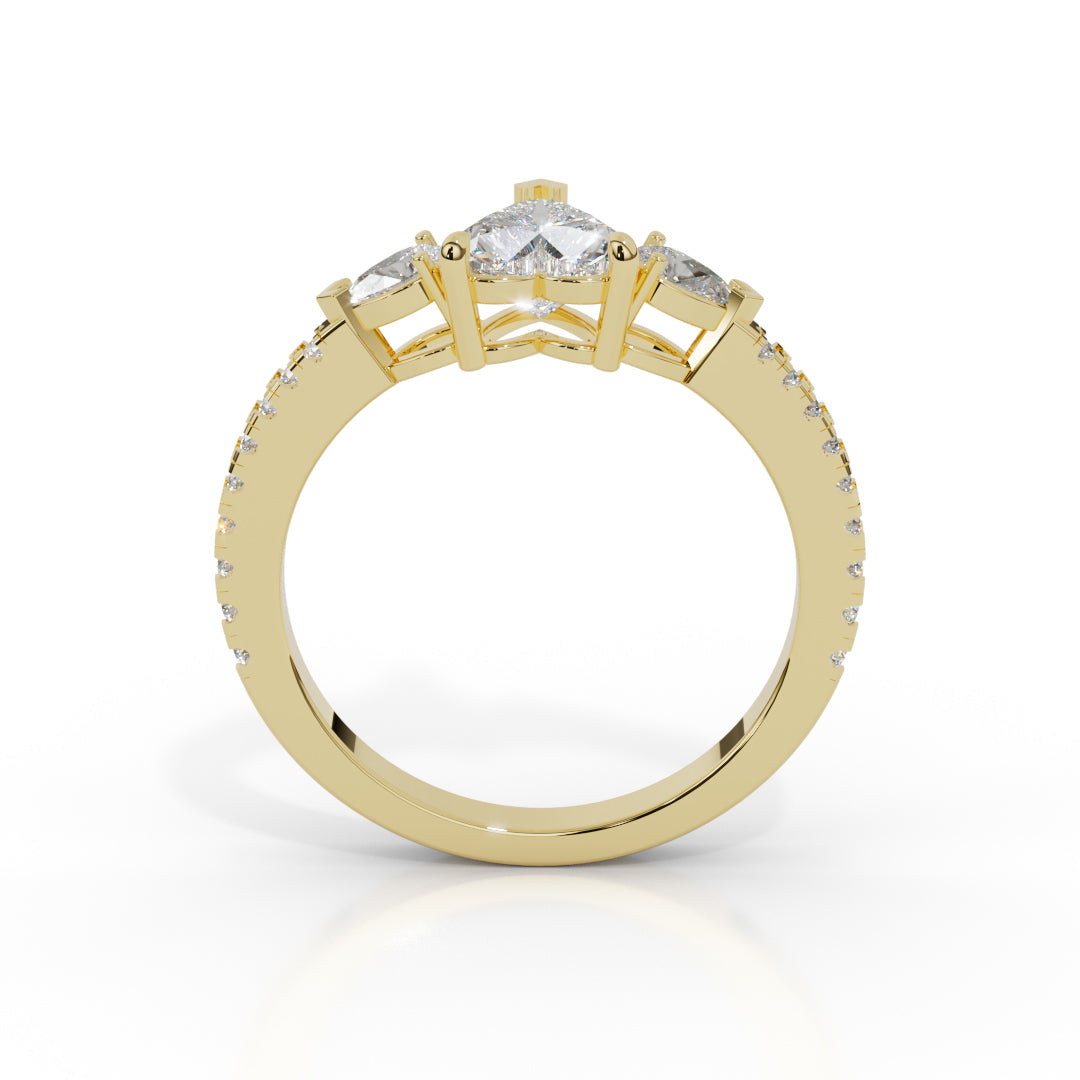 White Gold Heart and Pear-Cut Three-Stone Ring