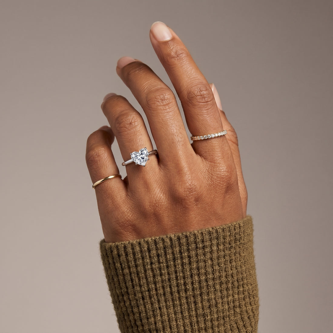 Heart shaped moissanite engagement ring in white gold elegant solitaire