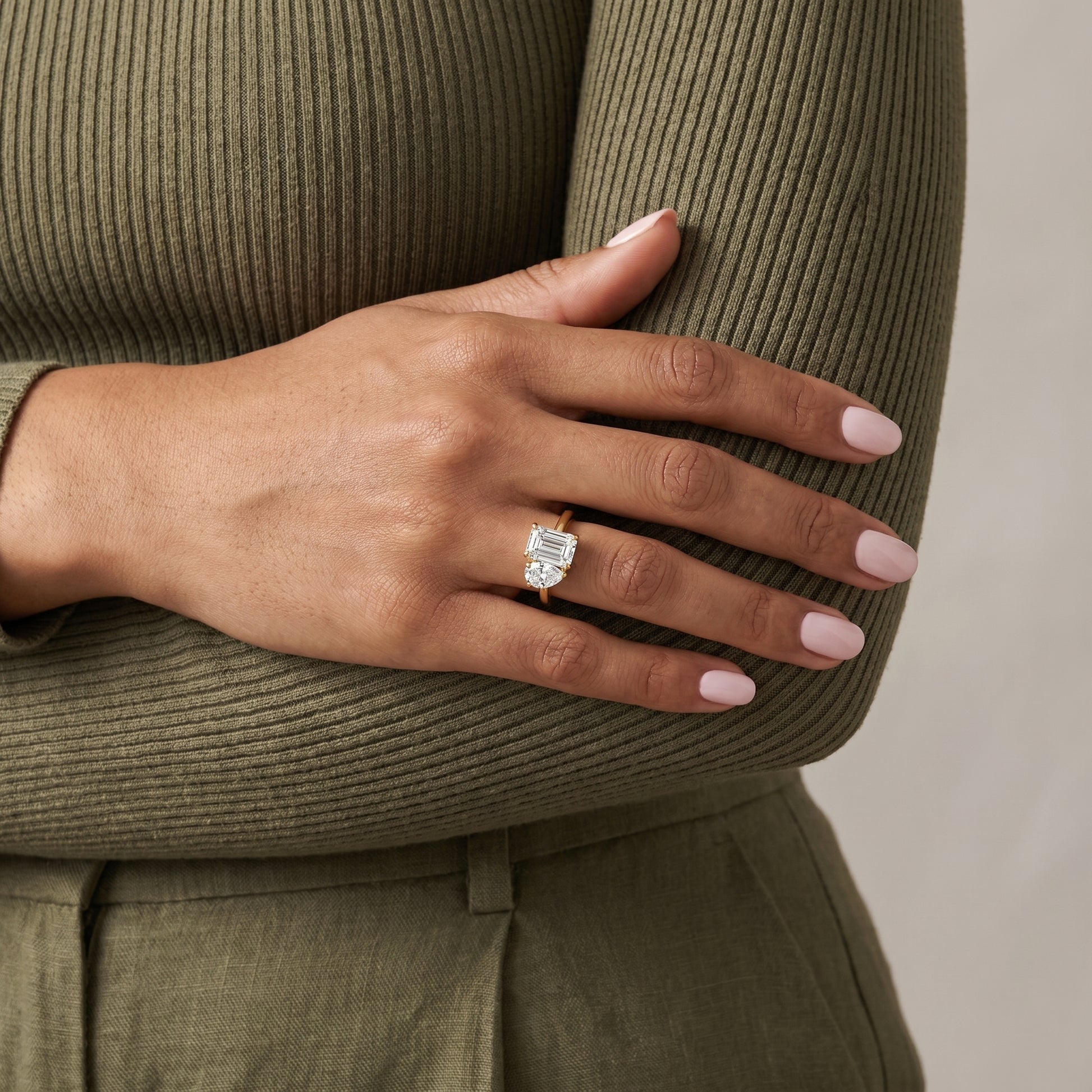 Premium moissanite engagement ring on hand minimal elegant style