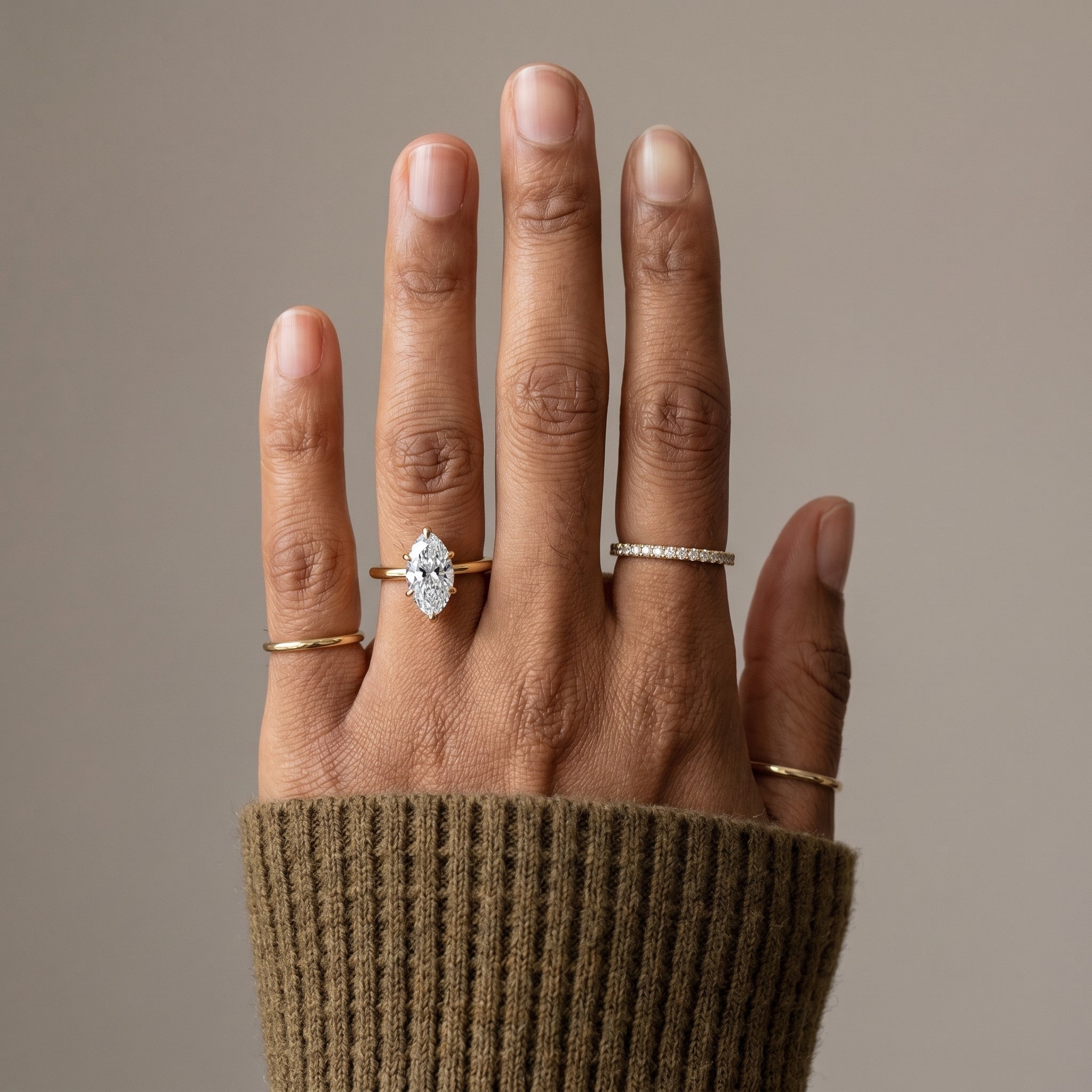 Navette shape moissanite ring with 925 silver band minimalist design