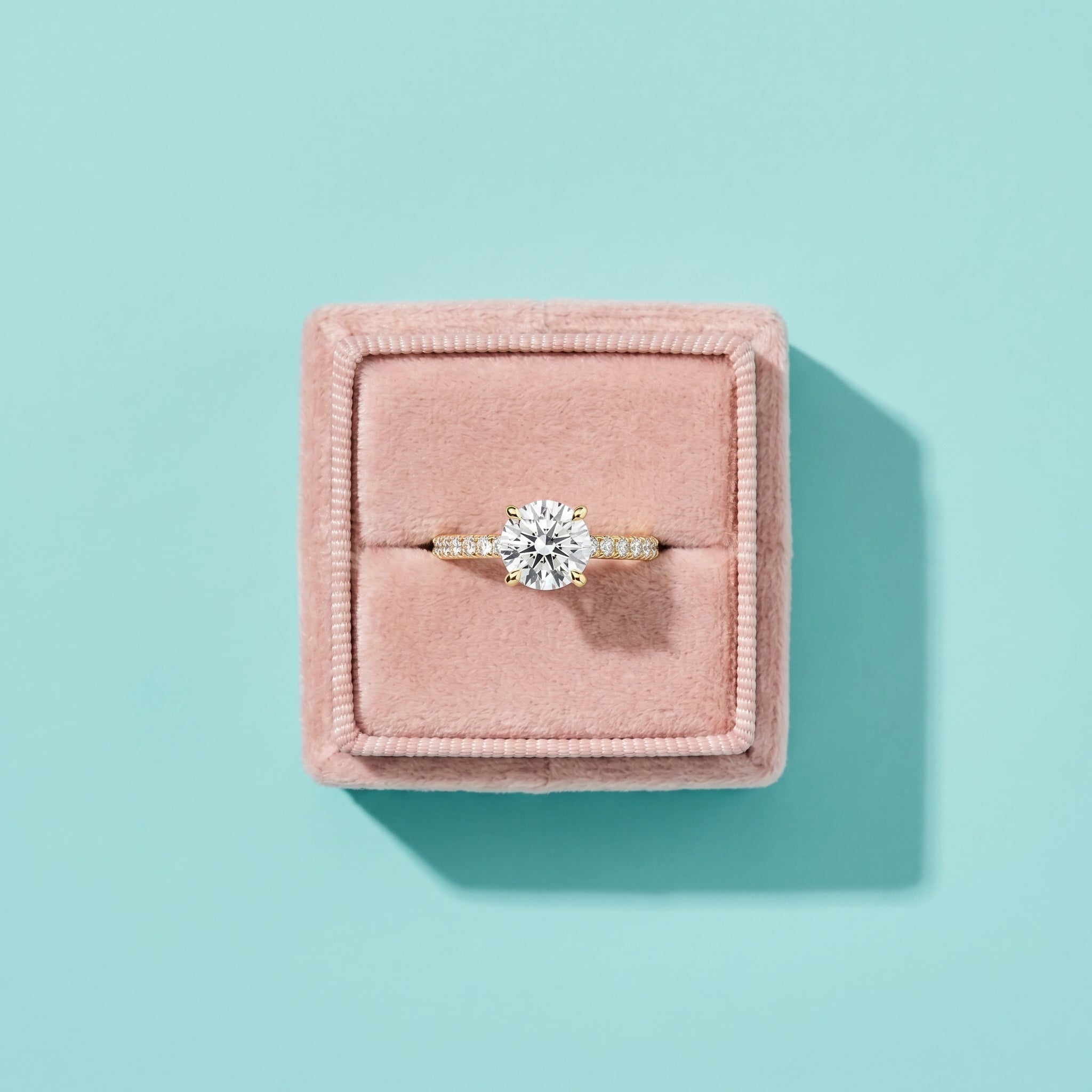 925 Silver Round Cut Moissanite Engagement Ring – Pavé Diamond Style Band | Pavia Jewels