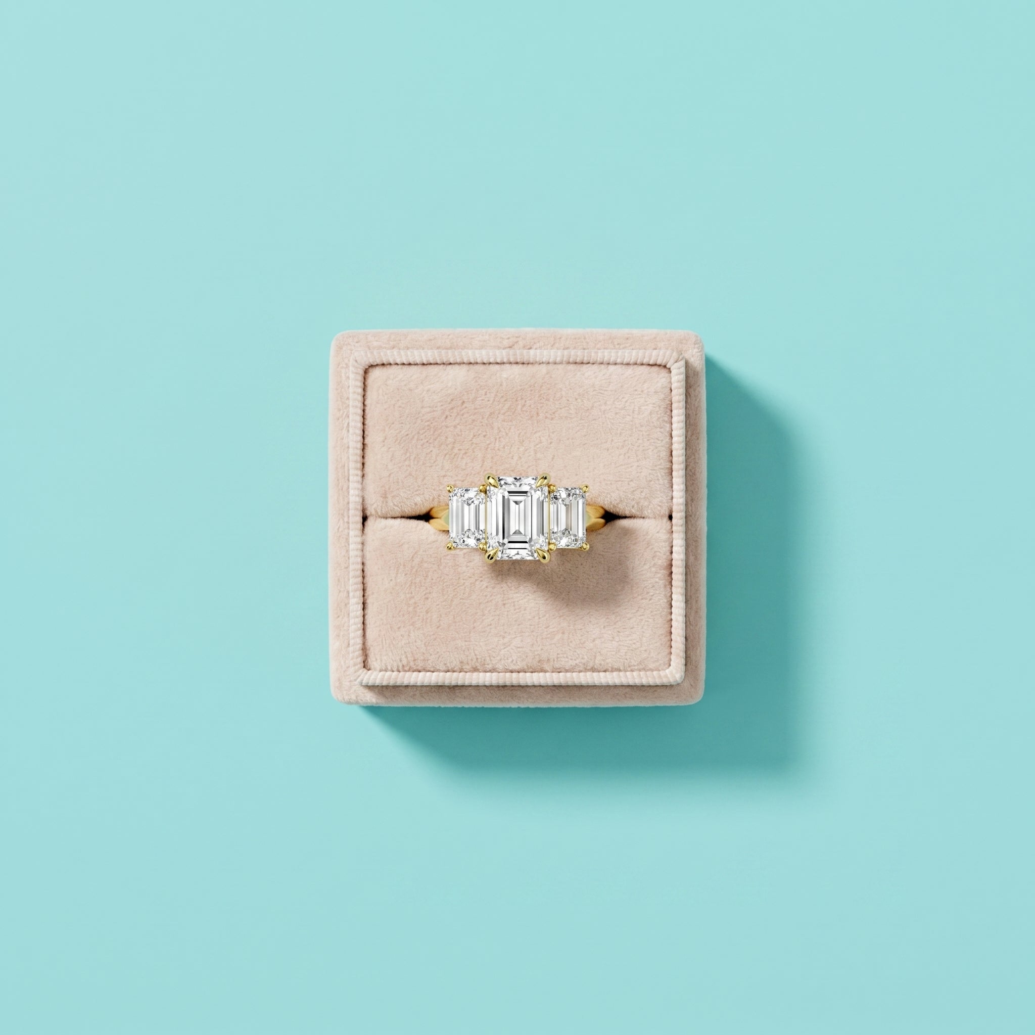 2.5 Carat Emerald Cut Moissanite Three Stone Ring in 925 Sterling Silver
