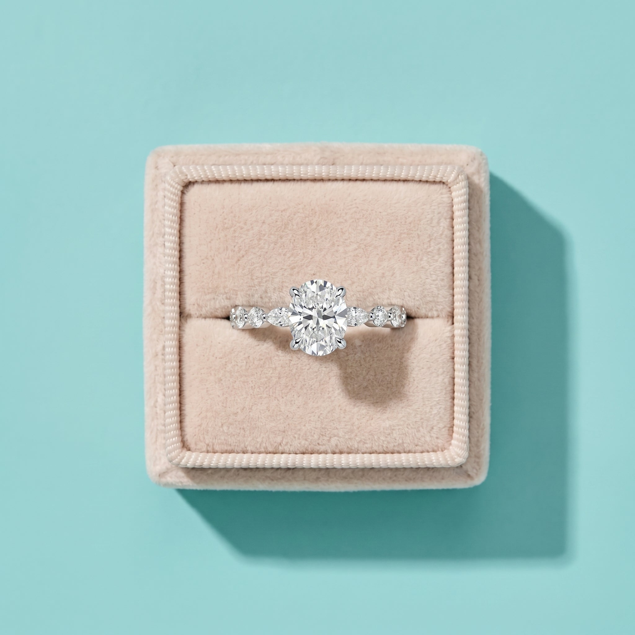 925 Silver Oval Cut Moissanite Engagement Ring – Marquise & Round Accent Band | Pavia Jewels