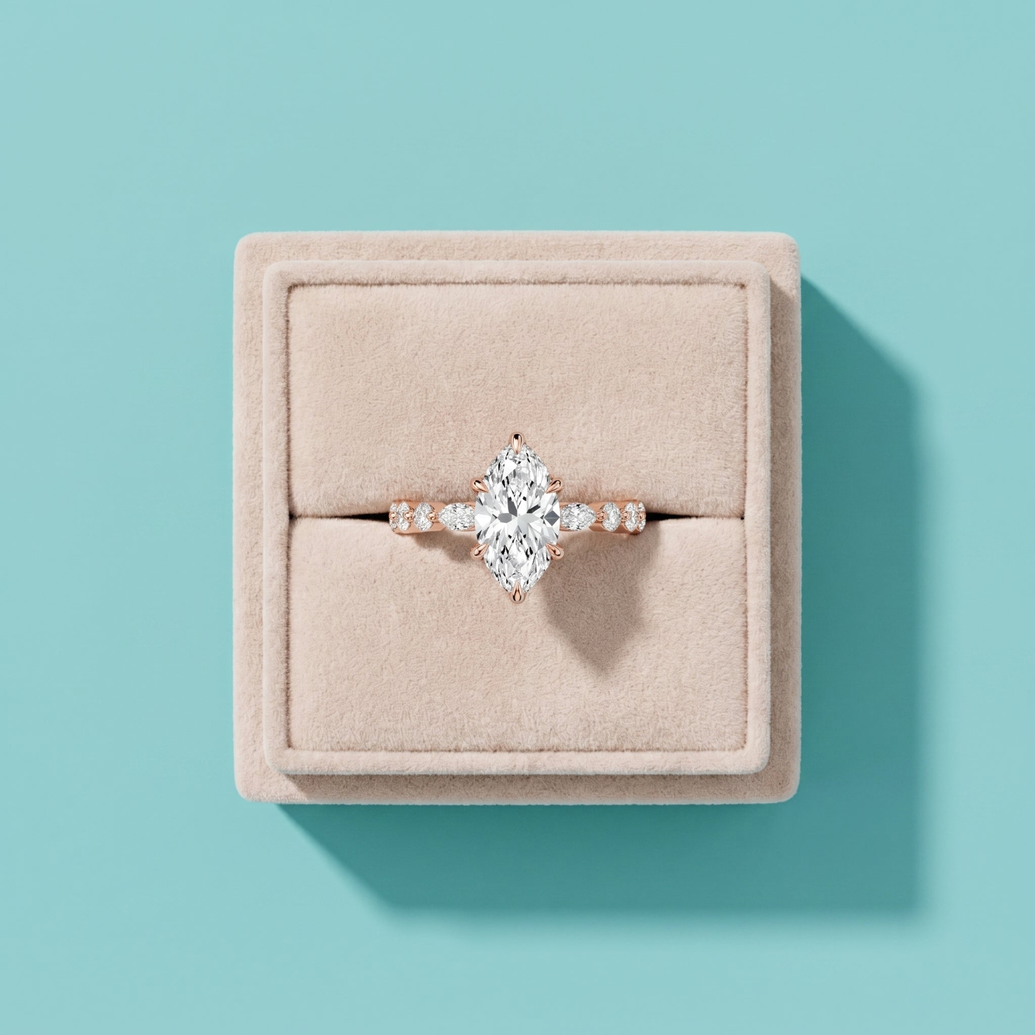 925 Silver Marquise Cut Moissanite Engagement Ring – Marquise & Round Accent Band | Pavia Jewels