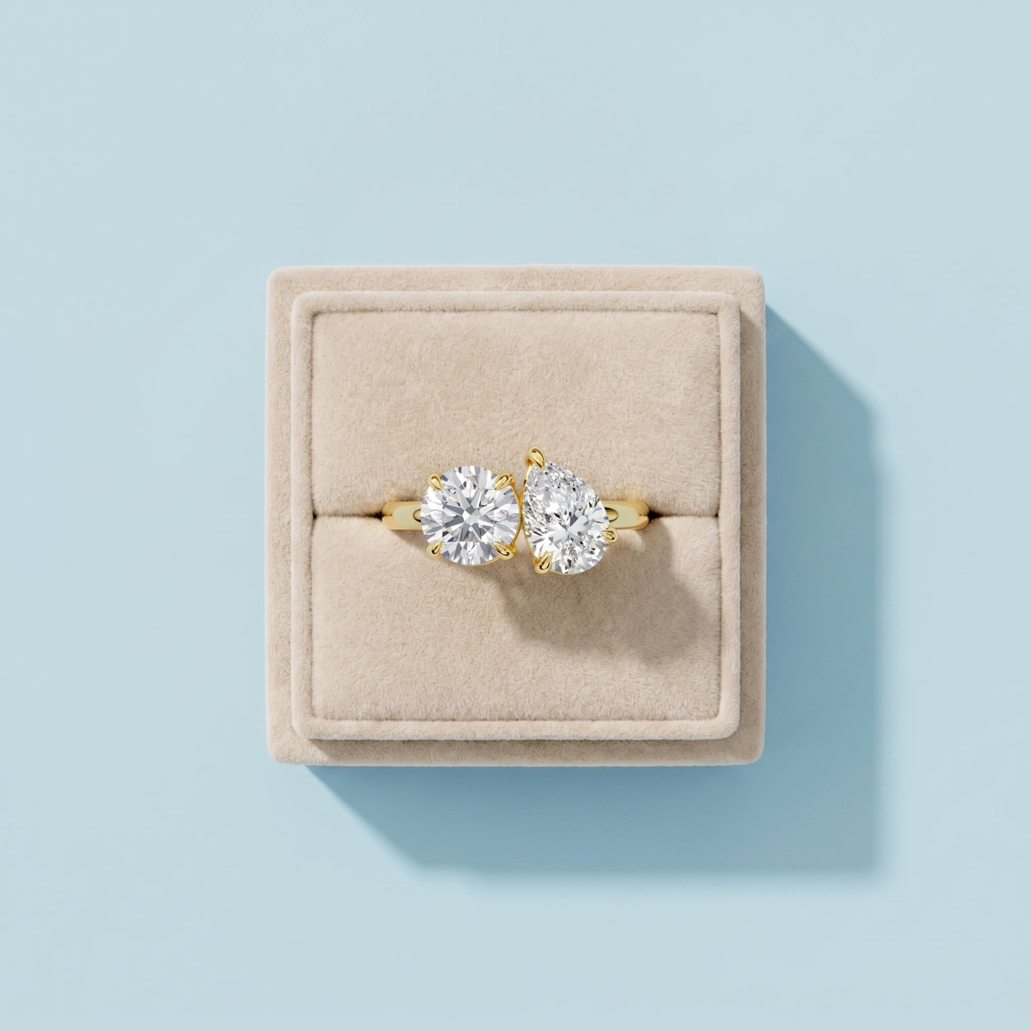 Toi et Moi Round & Pear Moissanite Engagement Ring in 925 Sterling Silver
