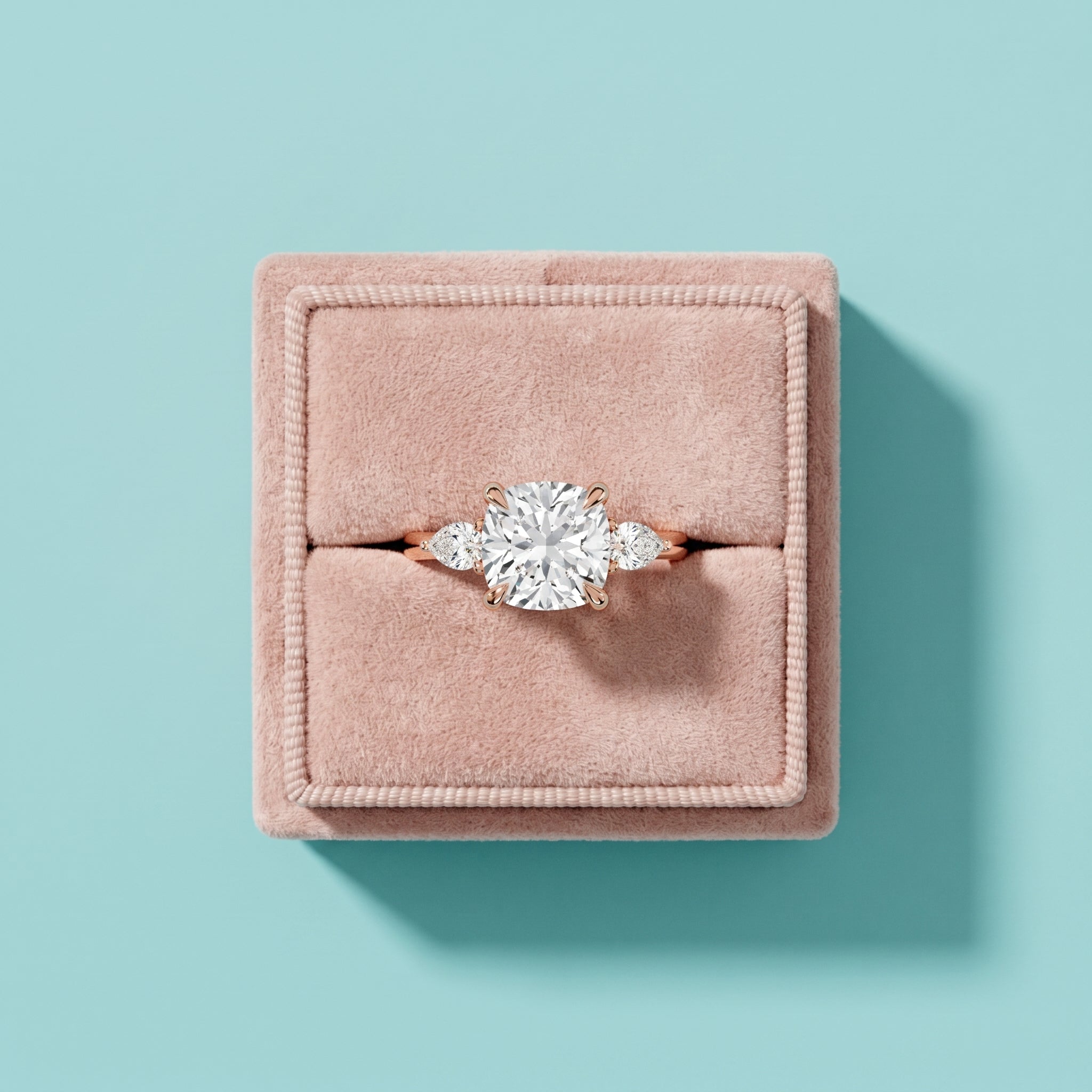 2.5 Carat Cushion Cut Moissanite Three Stone Ring in 925 Sterling Silver