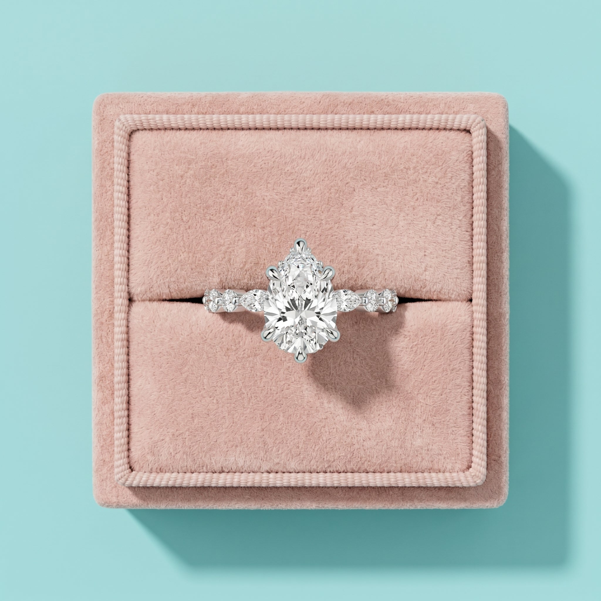 925 Silver Pear Cut Moissanite Engagement Ring – Marquise & Round Accent Band | Pavia Jewels