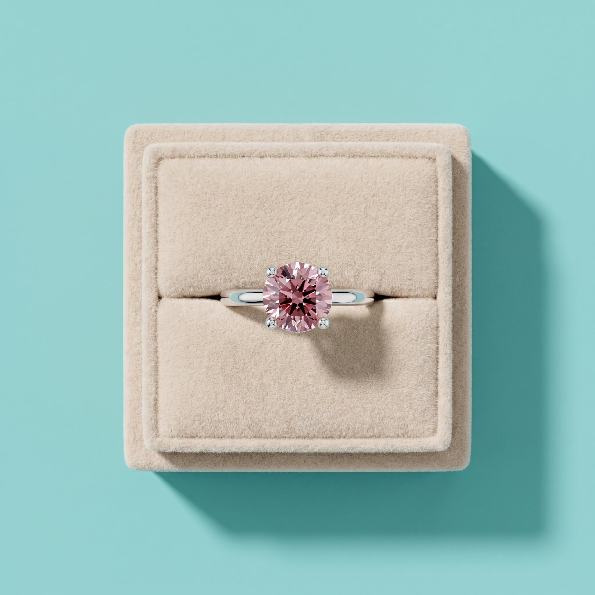 925 Silver Pink Round Moissanite Ring | 1 Ct Diamond-Look Hidden Halo Engagement Ring for Women