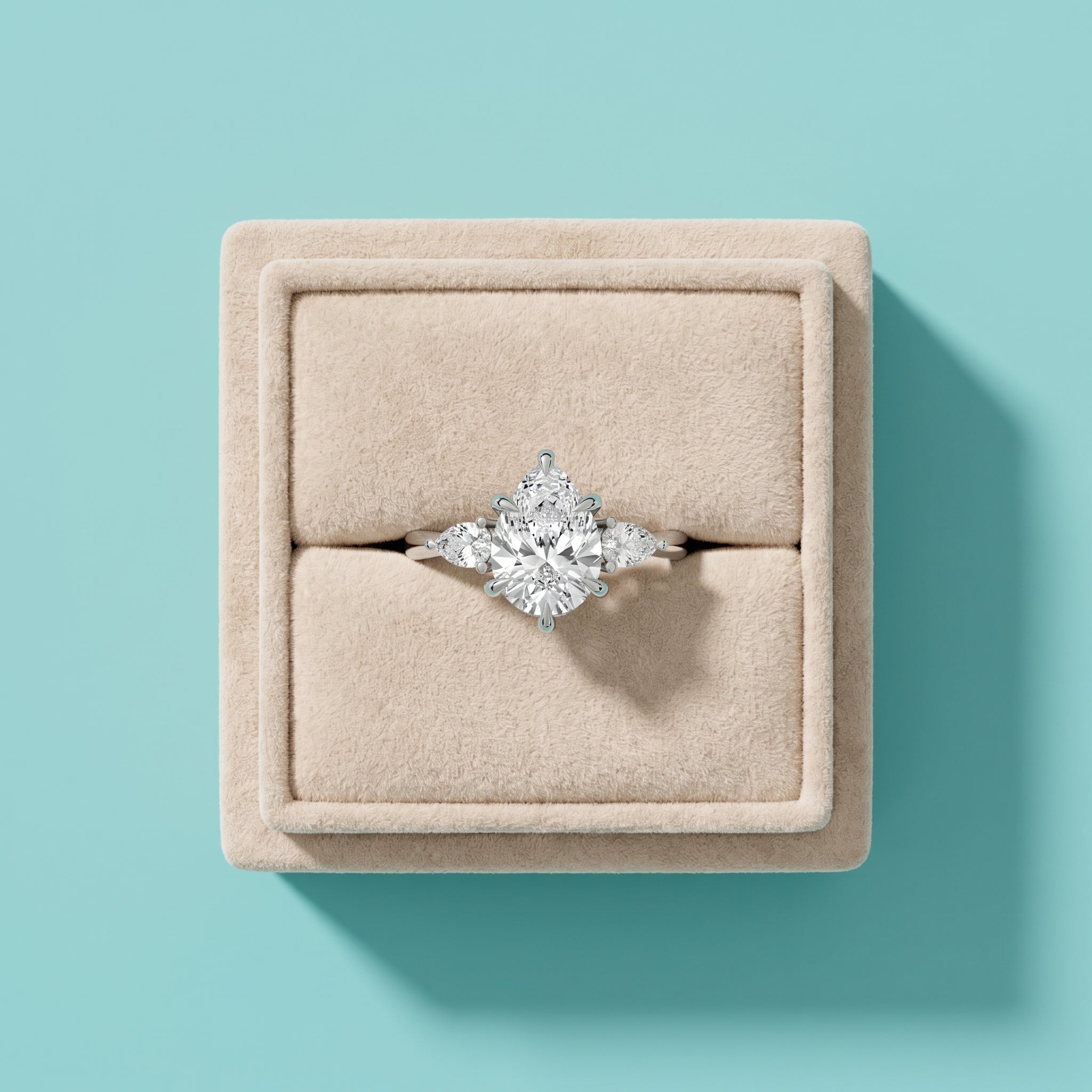 2 Carat Pear Cut Moissanite Three Stone Ring in 925 Sterling Silver