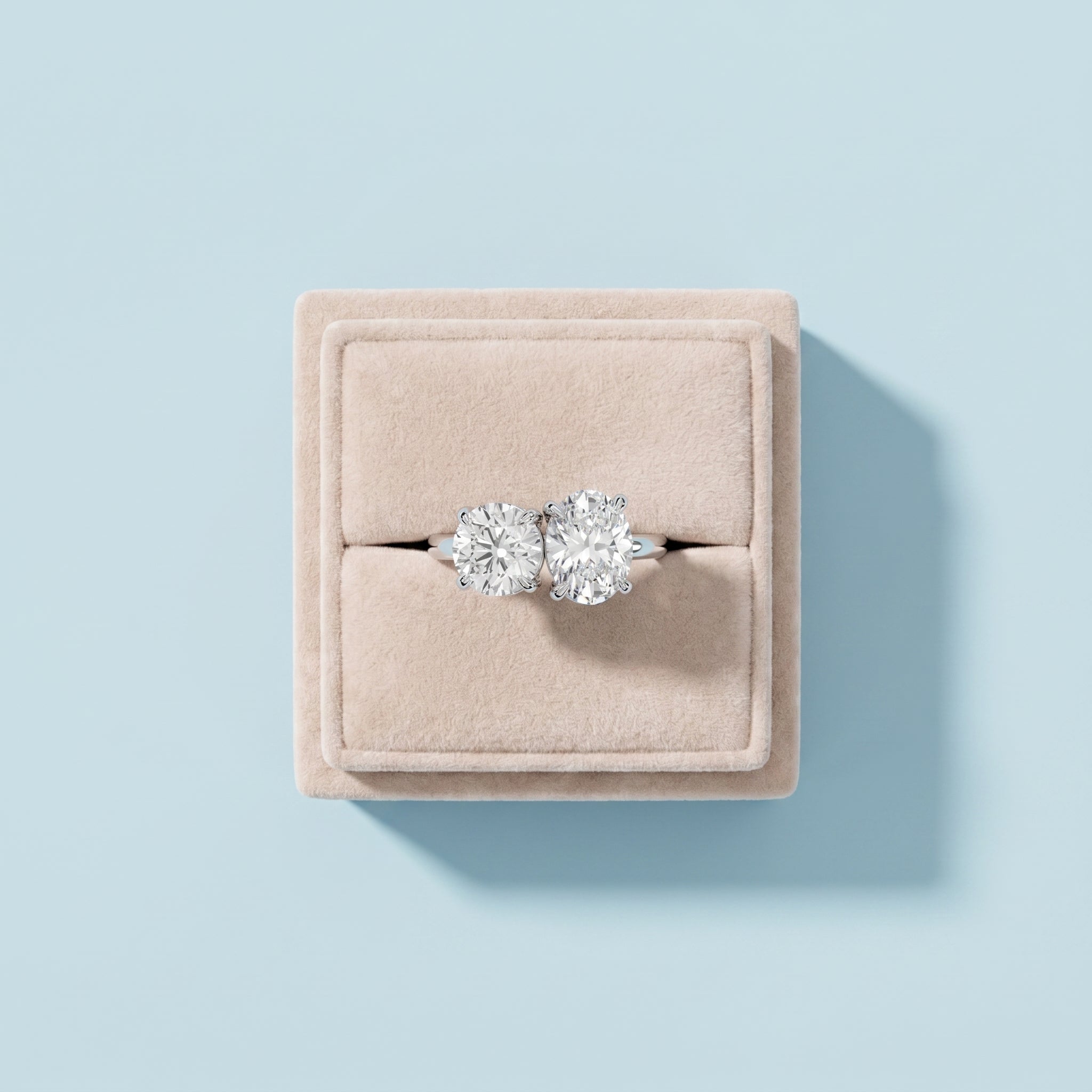 Toi et Moi Oval & Round Moissanite Engagement Ring in 925 Sterling Silver