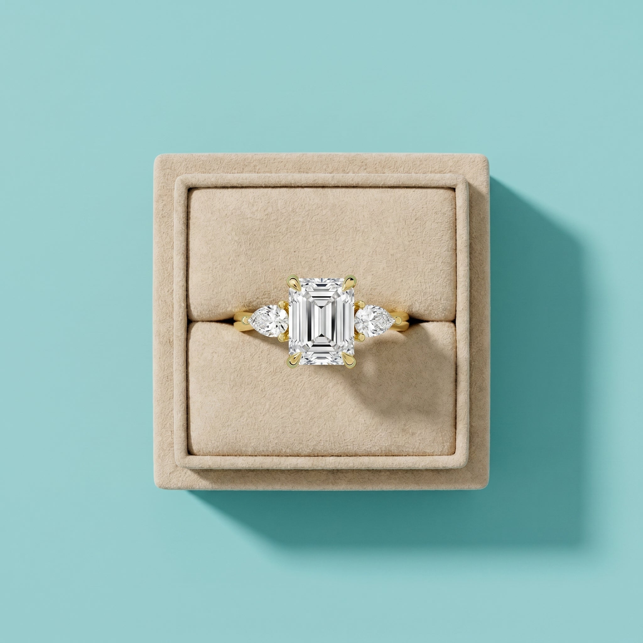 2 Carat Emerald Cut Moissanite Three Stone Ring in 925 Sterling Silver