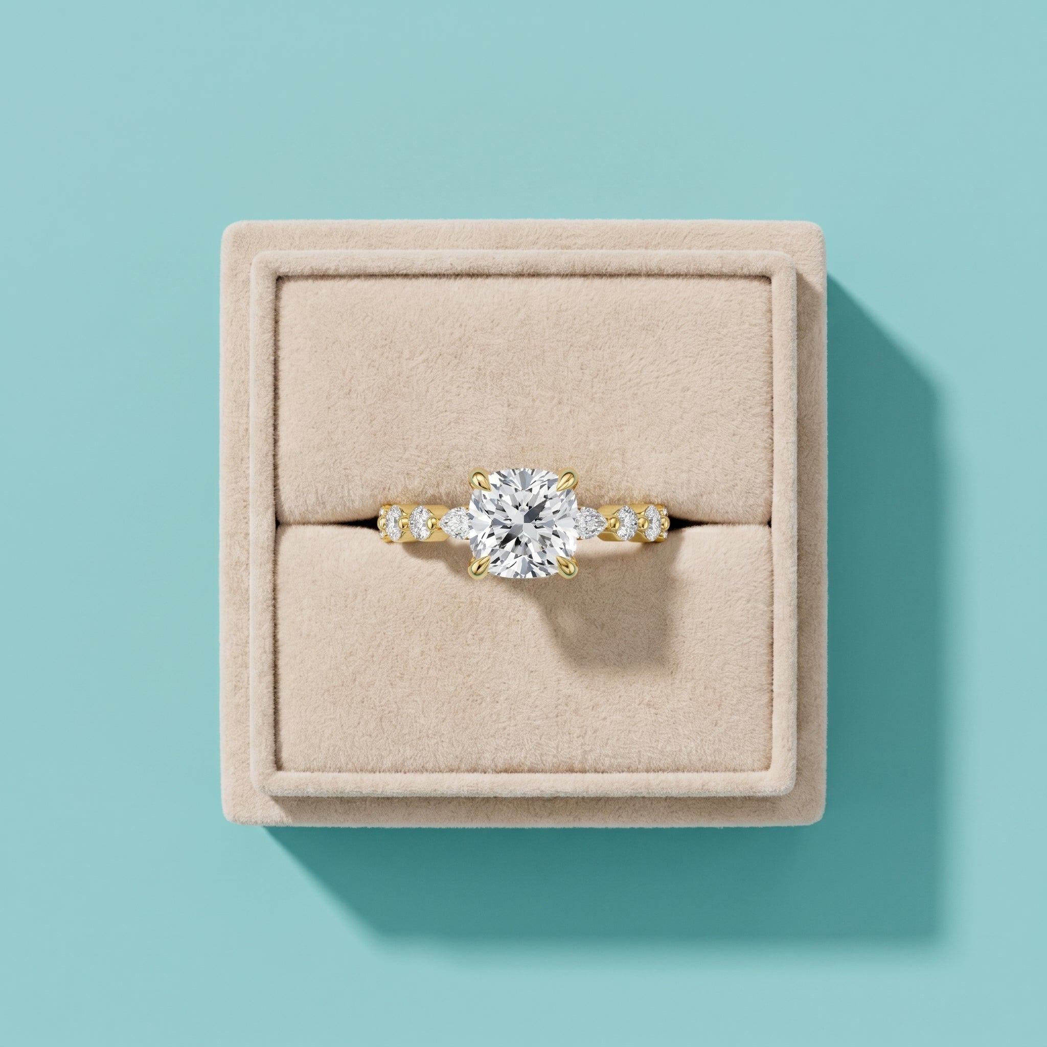 925 Silver Cushion Cut Moissanite Engagement Ring – Marquise & Round Accent Band | Pavia Jewels