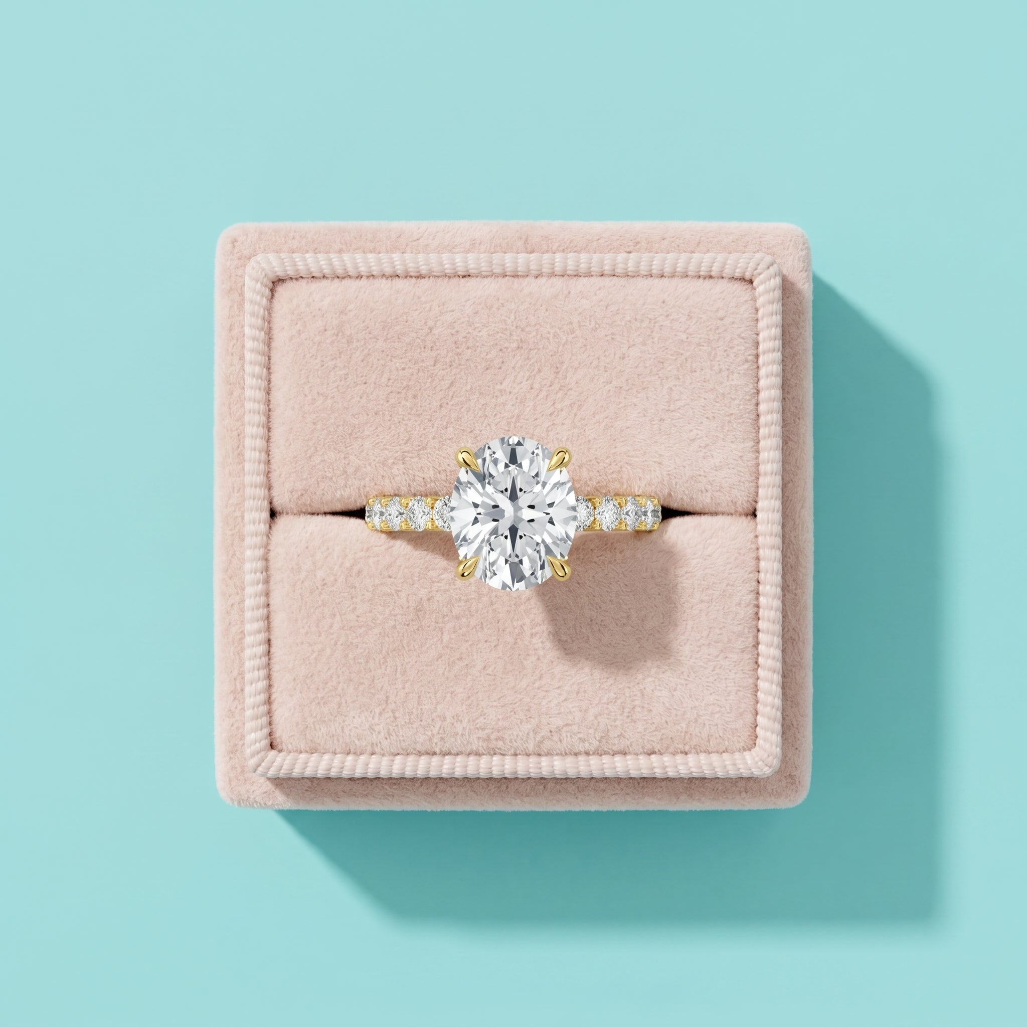 925 Silver Oval Cut Moissanite Engagement Ring – Pavé Diamond Style Band | Pavia Jewels