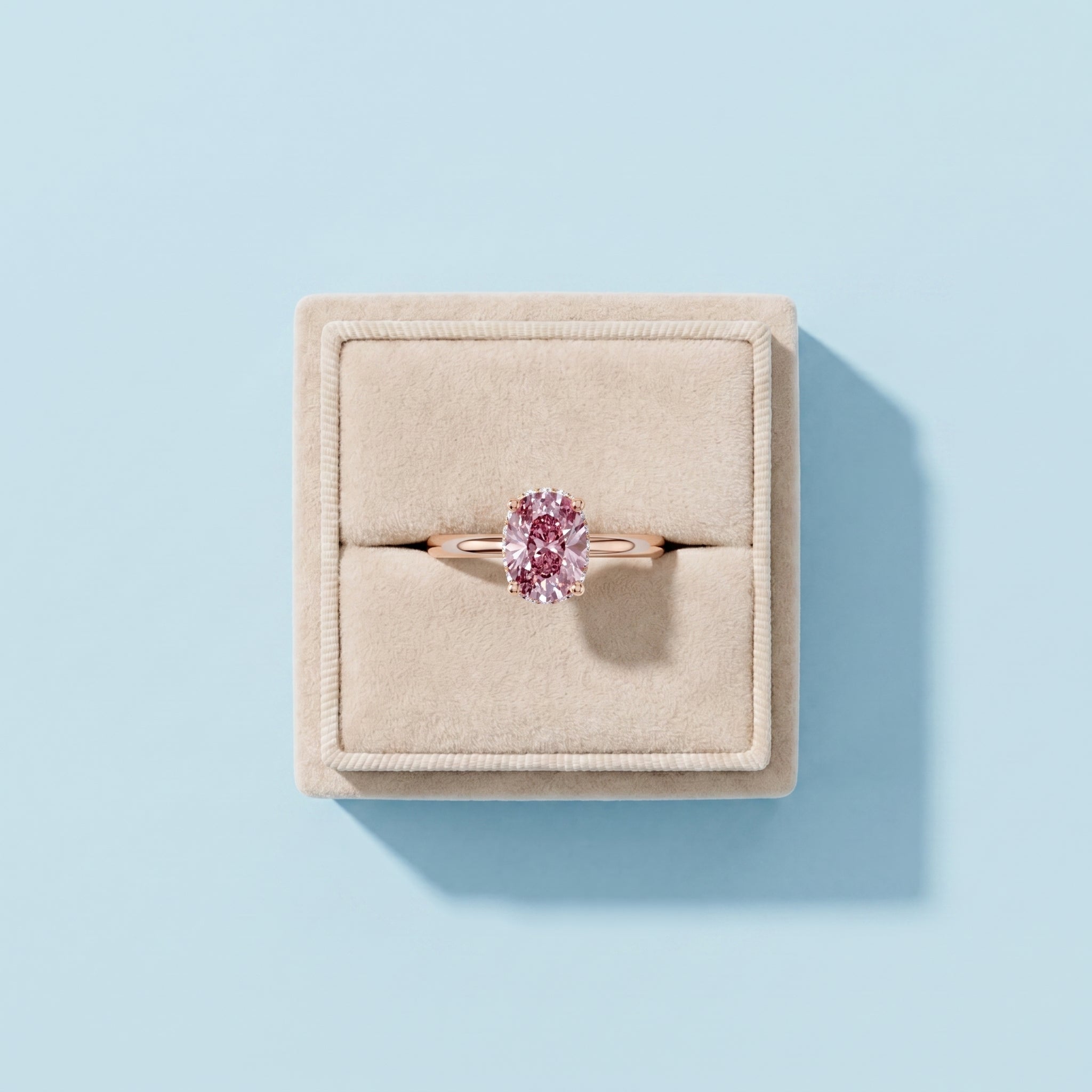 925 Silver Pink Oval Moissanite Halo Ring | 1 Ct Diamond Look Engagement Ring