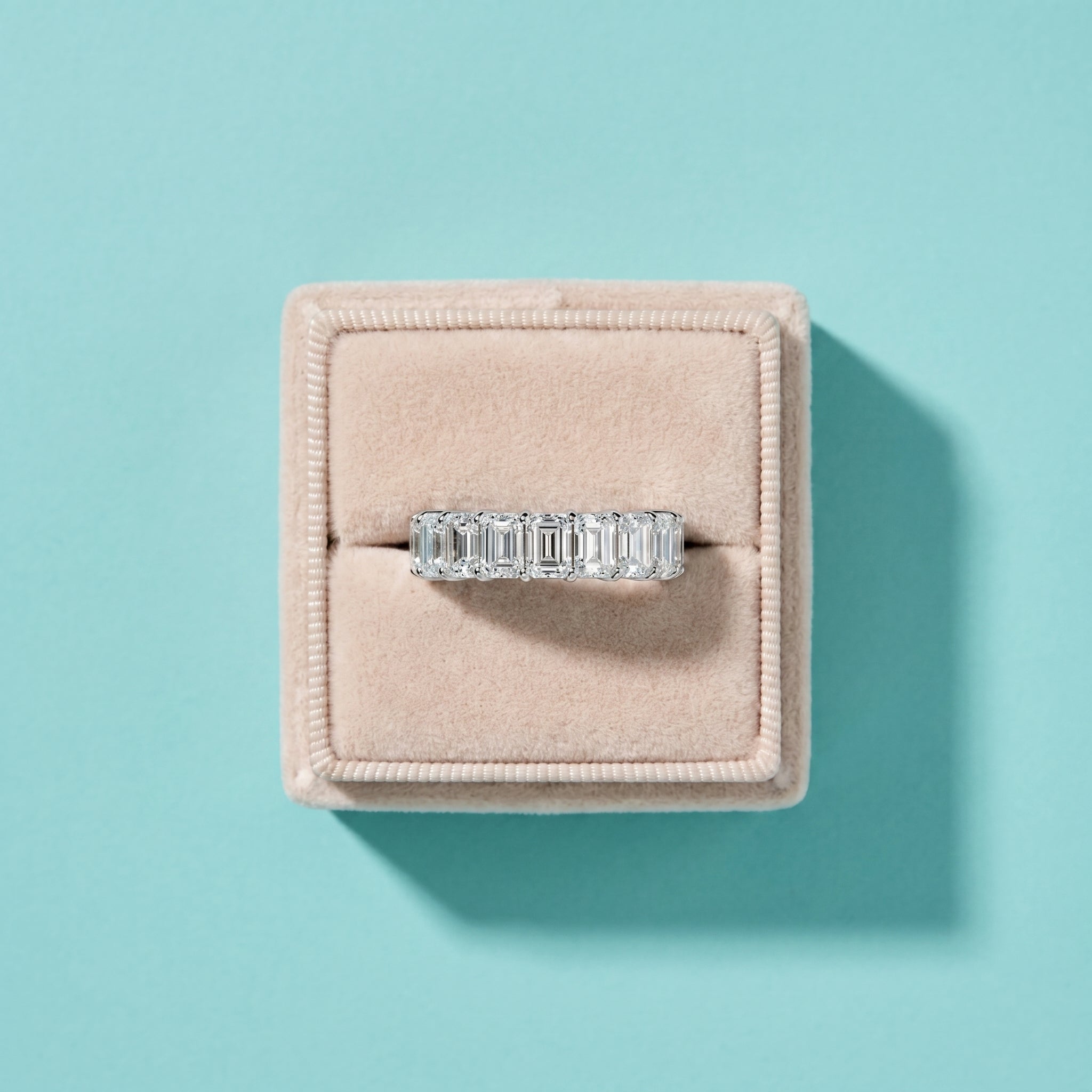 925 Silver Emerald Cut Moissanite Eternity Ring – Diamond Look Full Band Luxury Wedding Ring