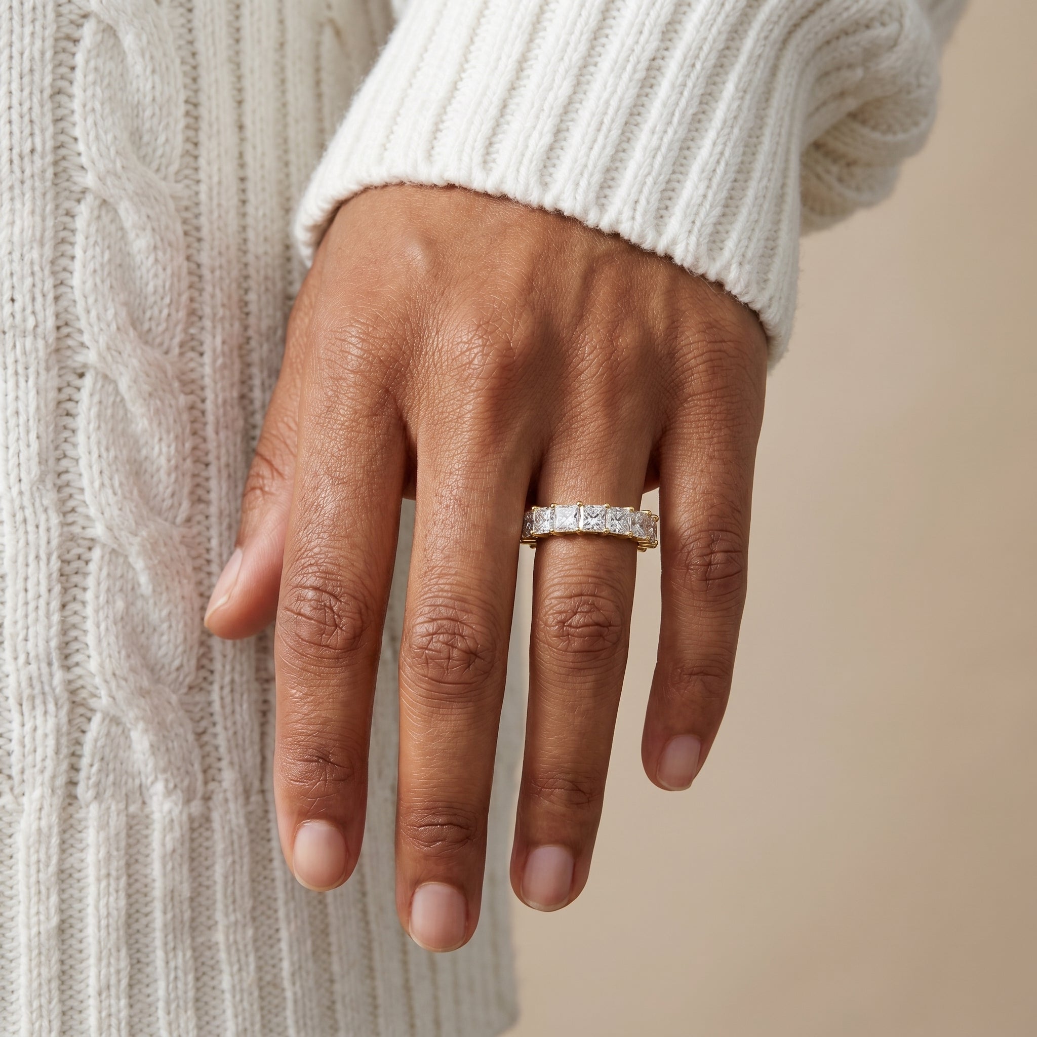 925 Silver Princess Cut Moissanite Eternity Ring – Diamond Look Full Band Luxury Wedding Ring