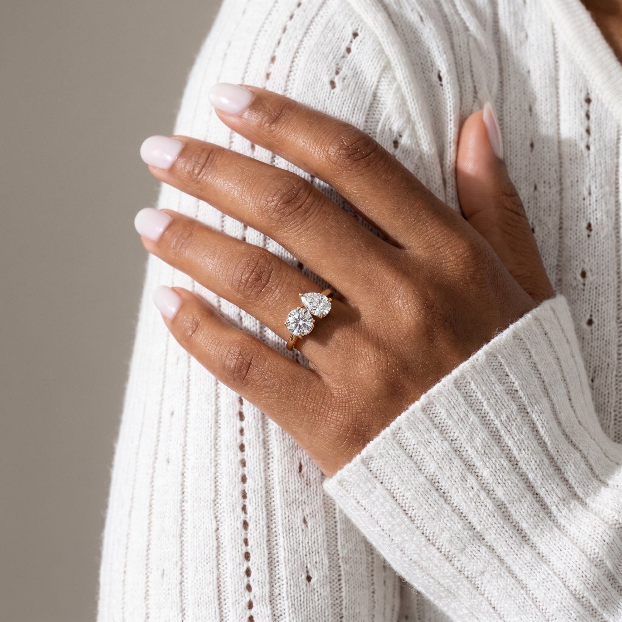 Toi et Moi Round & Pear Moissanite Engagement Ring in 925 Sterling Silver