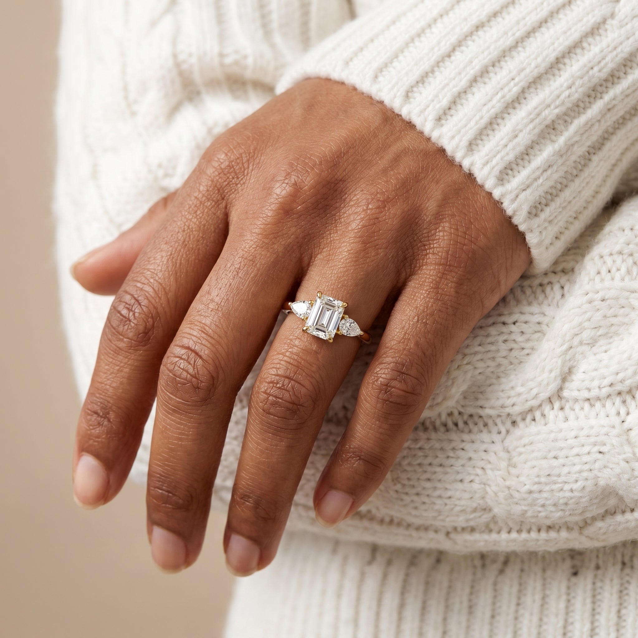 2 Carat Emerald Cut Moissanite Three Stone Ring in 925 Sterling Silver