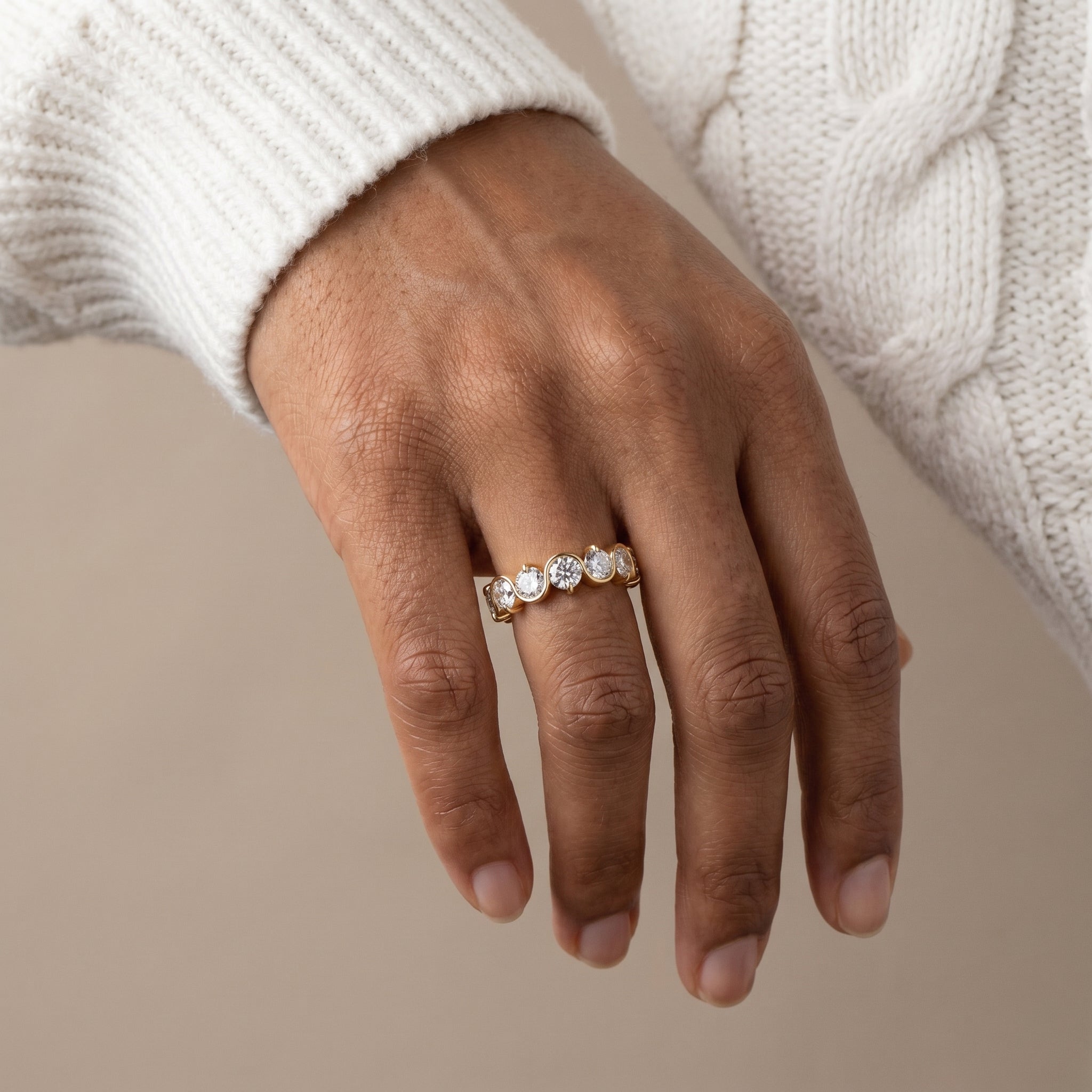 925 Silver Round Cut Moissanite Bezel Eternity Ring – Diamond Look Full Band Luxury Wedding Ring