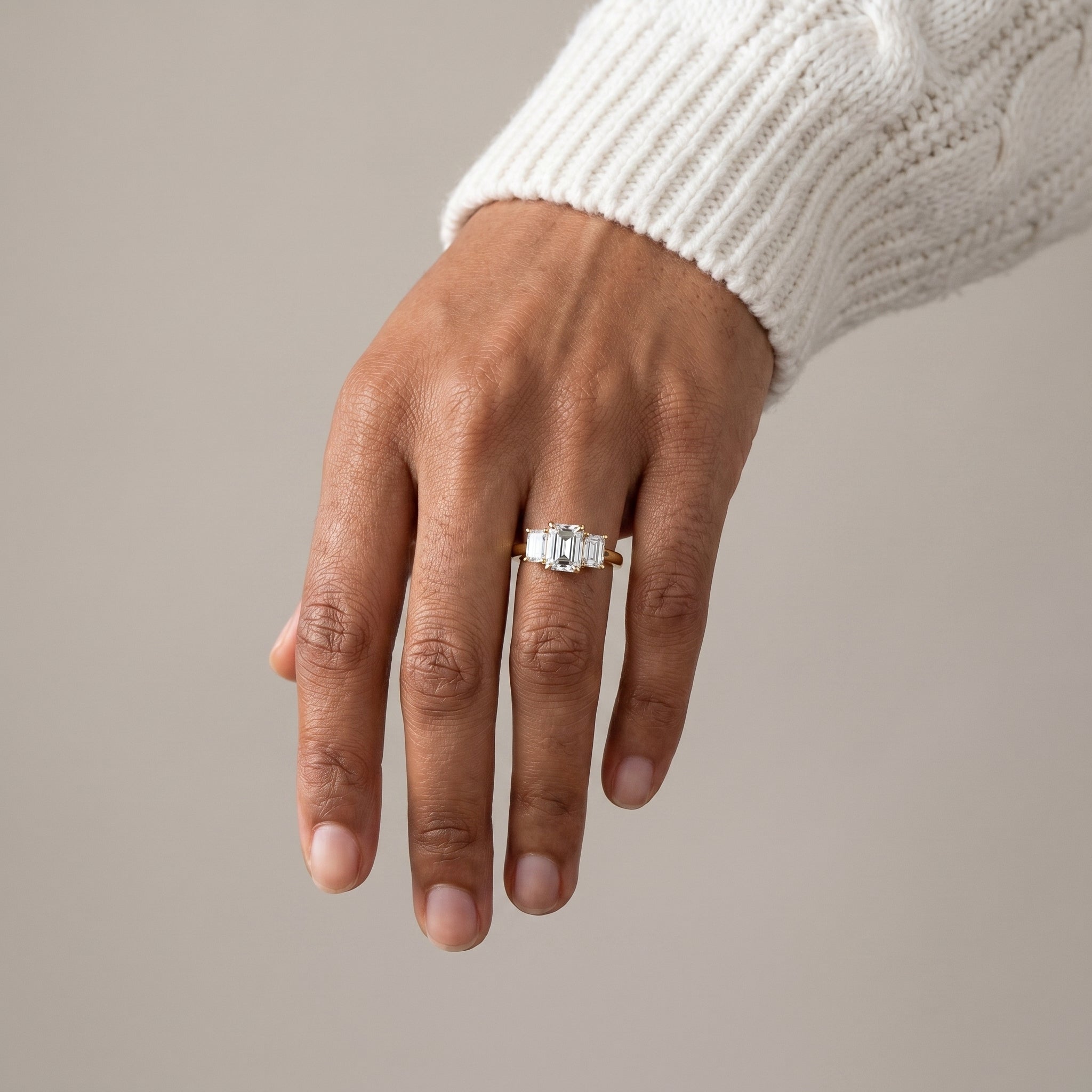 2.5 Carat Emerald Cut Moissanite Three Stone Ring in 925 Sterling Silver