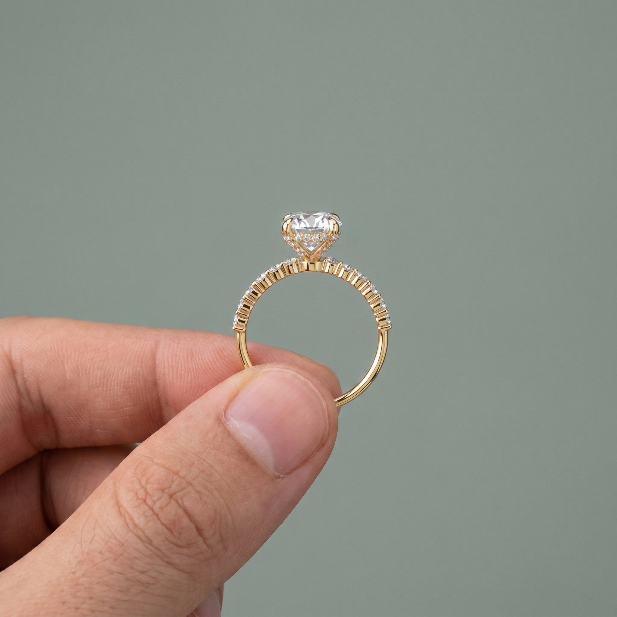 925 Silver Round Cut Moissanite Engagement Ring – Pavé Diamond Style Band | Pavia Jewels