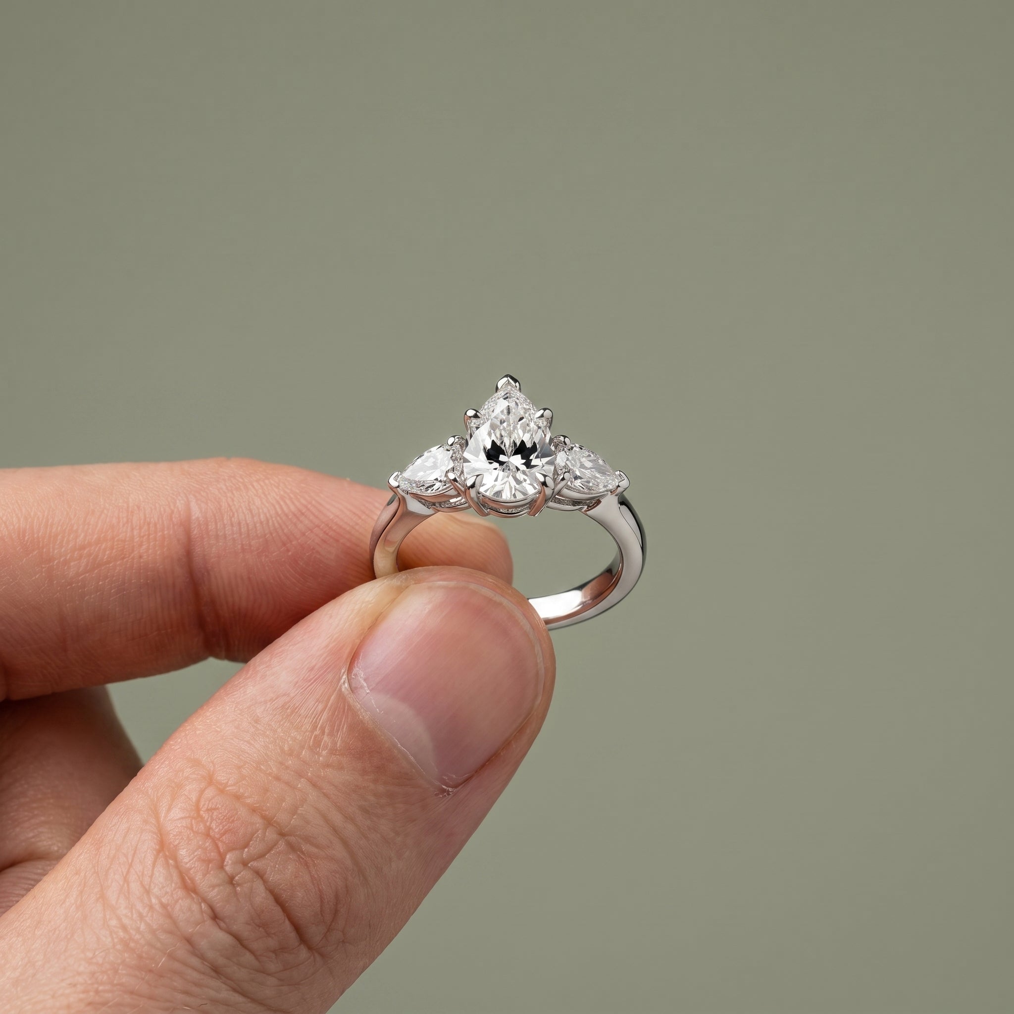 2 Carat Pear Cut Moissanite Three Stone Ring in 925 Sterling Silver