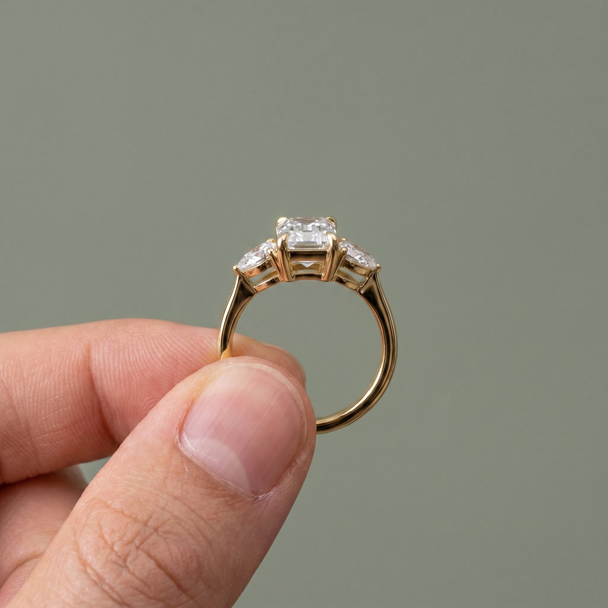 2 Carat Emerald Cut Moissanite Three Stone Ring in 925 Sterling Silver