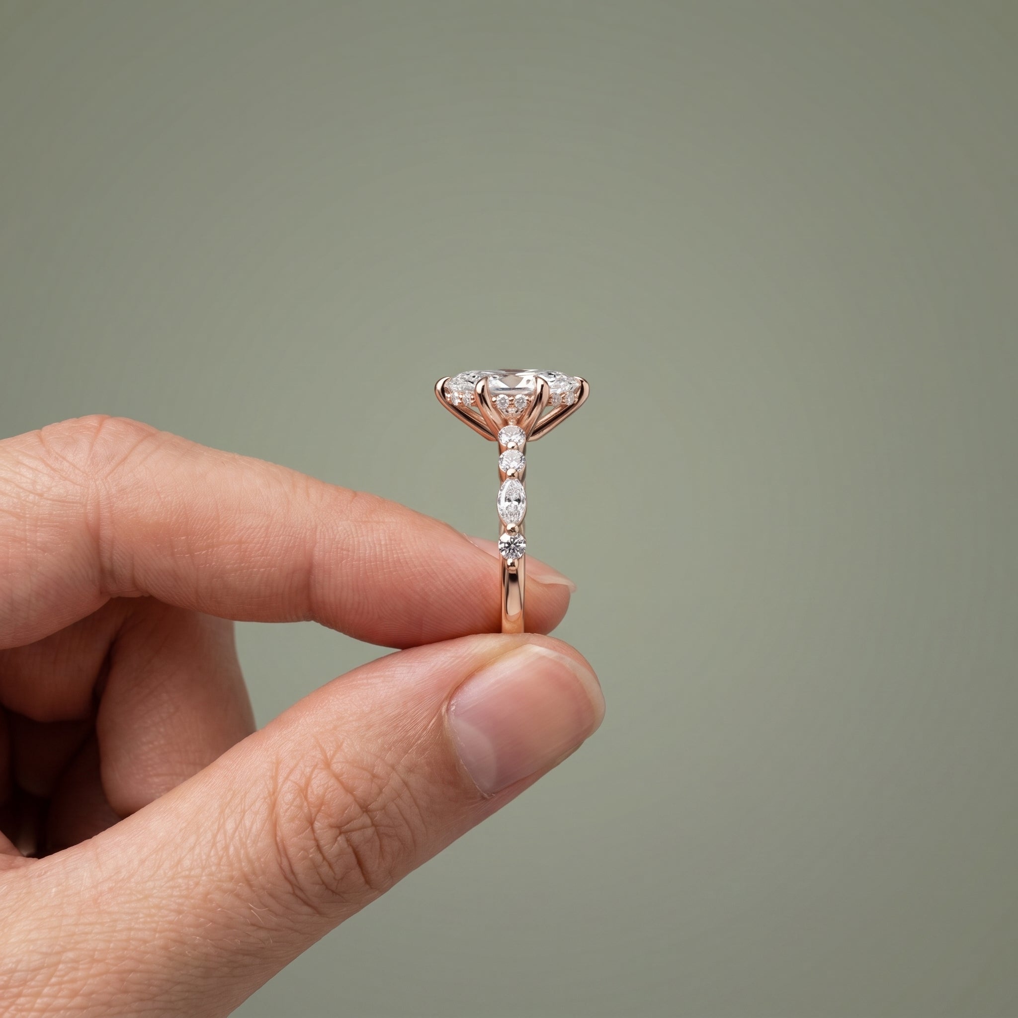 925 Silver Marquise Cut Moissanite Engagement Ring – Marquise & Round Accent Band | Pavia Jewels