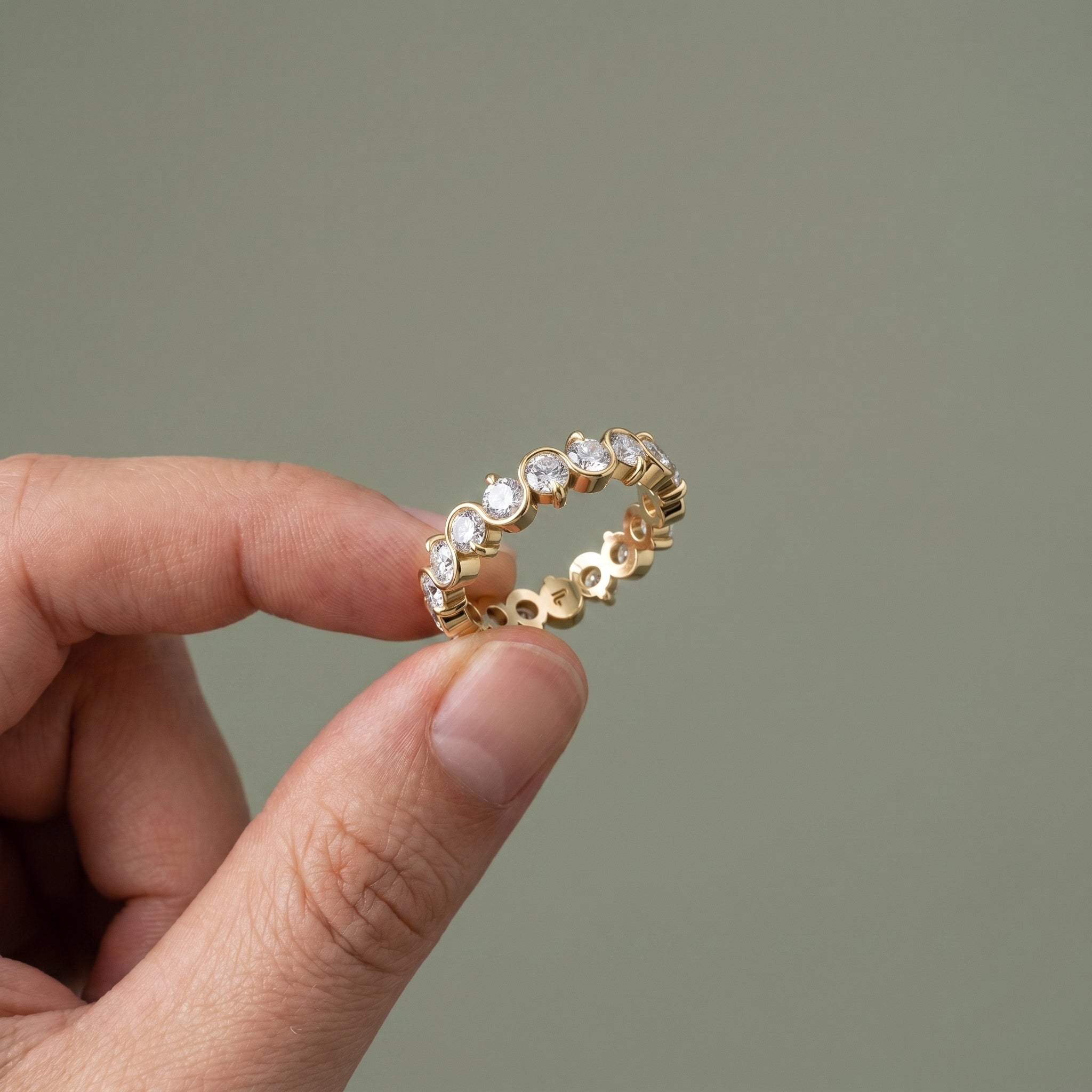 925 Silver Round Cut Moissanite Bezel Eternity Ring – Diamond Look Full Band Luxury Wedding Ring